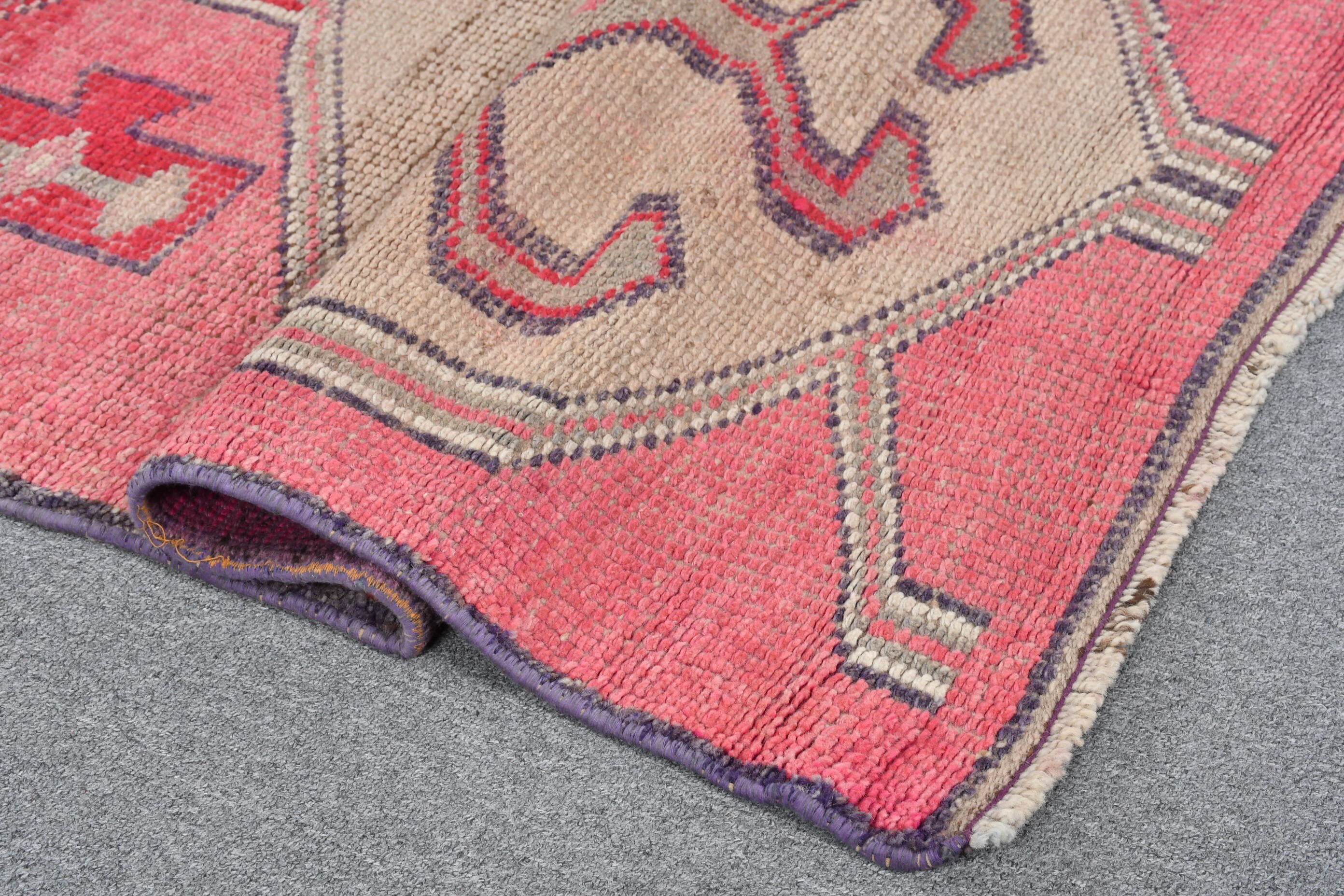 Pink Oushak Rug, Turkish Rug, 3.4x10.6 ft Runner Rug, Floor Rug, Vintage Rugs, Hallway Rug, Natural Rug, Rugs for Corridor