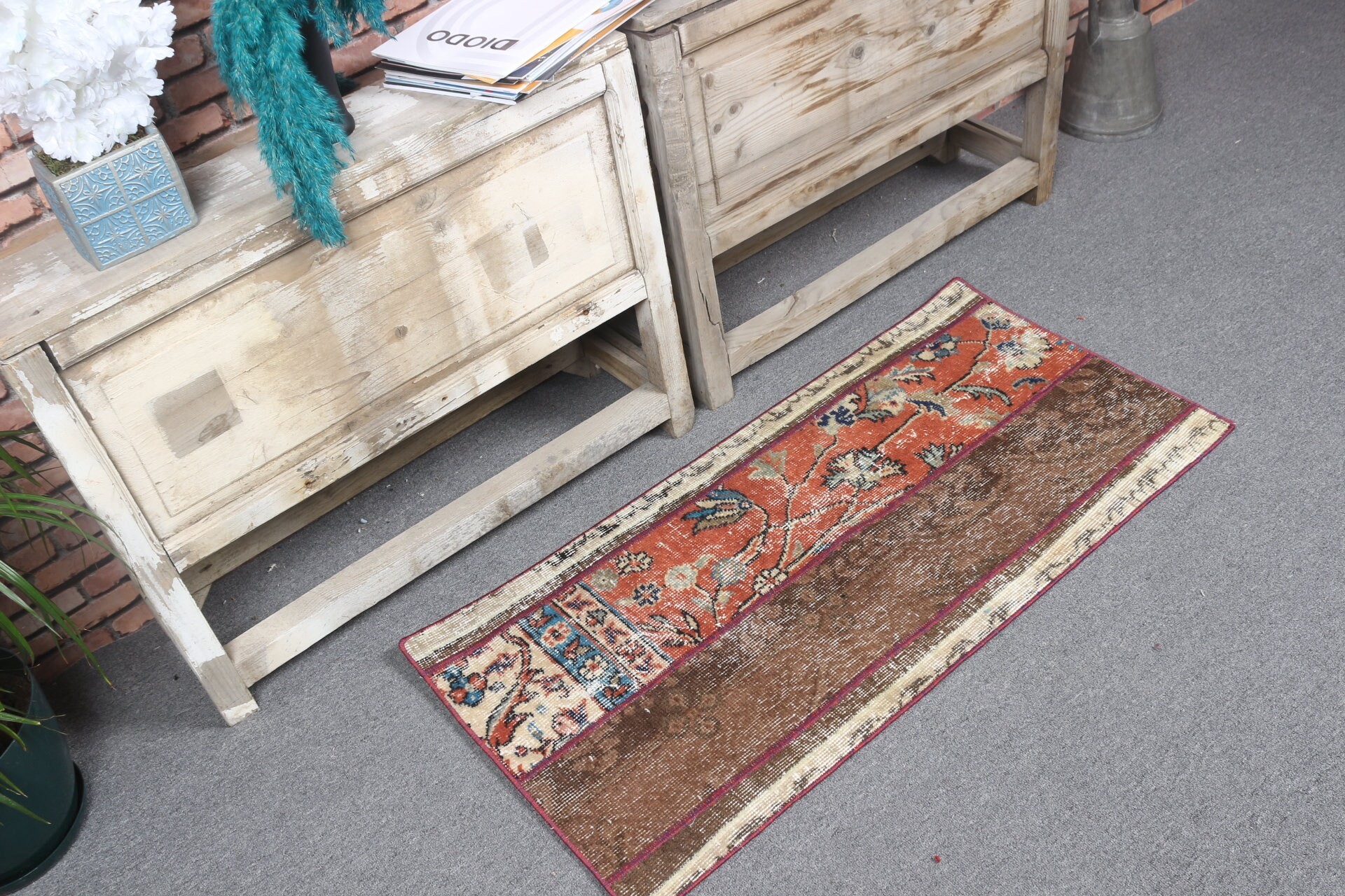 Rugs for Bathroom, Turkish Rugs, Pastel Rug, Bath Rug, Vintage Rug, Home Decor Rug, Red Kitchen Rug, 1.7x3.5 ft Small Rug, Moroccan Rugs