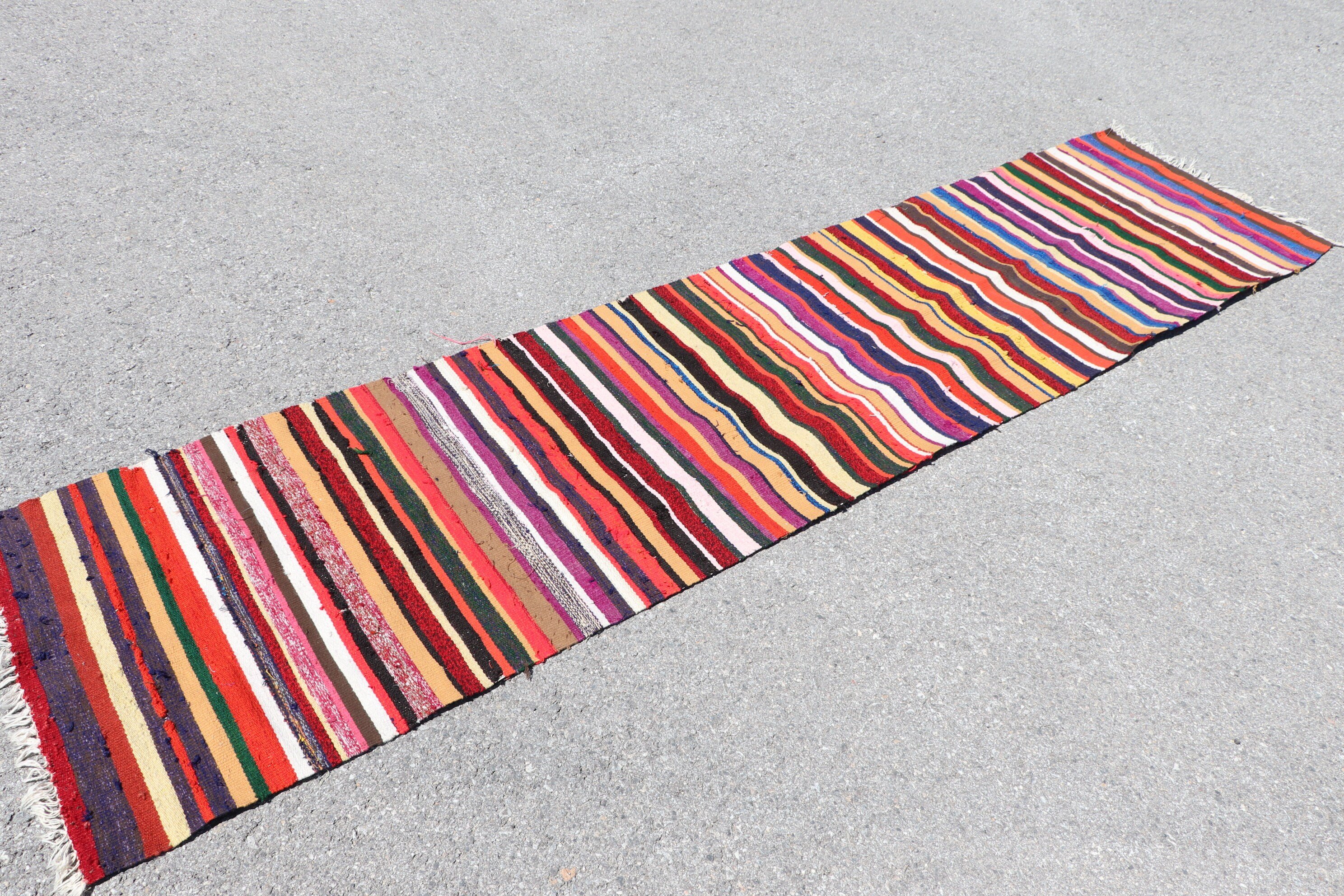 Kilim, Wool Rug, Rugs for Kitchen, Hallway Rug, Floor Rugs, Vintage Rugs, Rainbow Floor Rug, Turkish Rug, Aztec Rug, 2.3x9.2 ft Runner Rugs