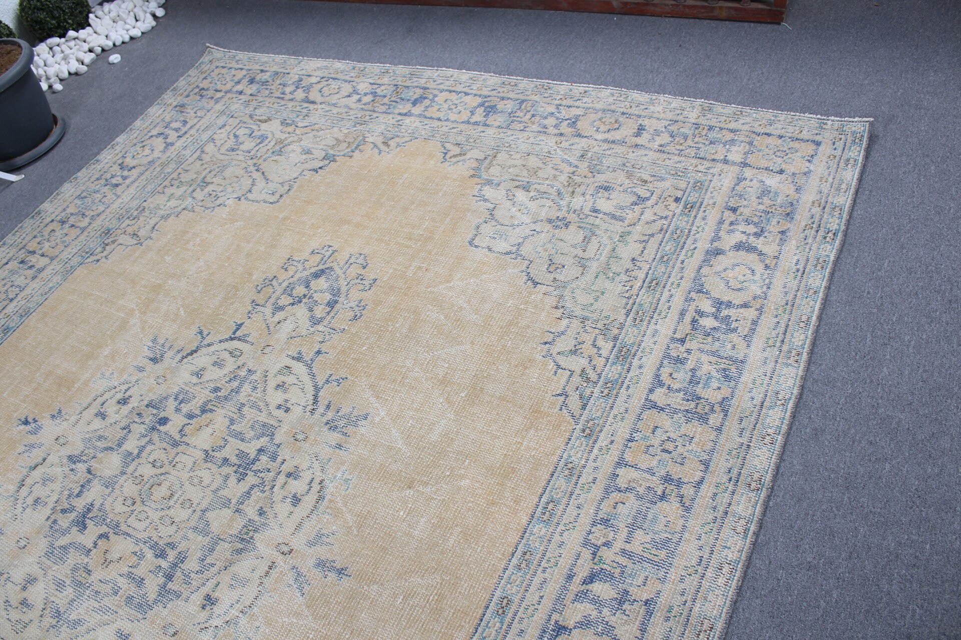 Salon Halısı, Anadolu Halısı, Yemek Odası Halıları, Soluk Halı, Türk Halısı, Vintage Halılar, 7.4x9.8 ft Büyük Boy Halılar, Sarı Yün Halı, Ev Dekorasyonu Halısı