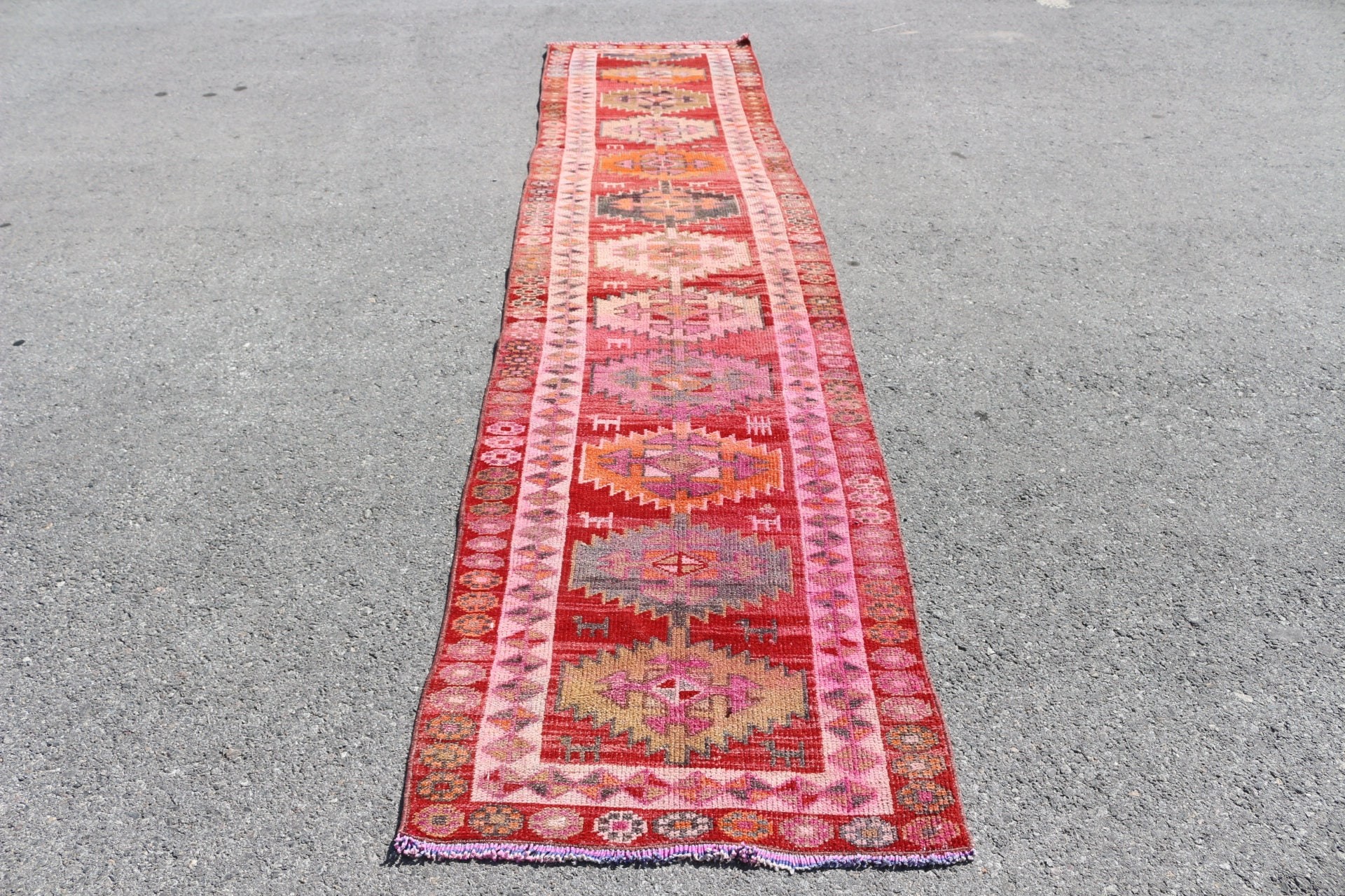 Red Moroccan Rugs, Corridor Rugs, Antique Rugs, 2.6x11.8 ft Runner Rugs, Moroccan Rugs, Pastel Rug, Vintage Rug, Hallway Rugs, Turkish Rug