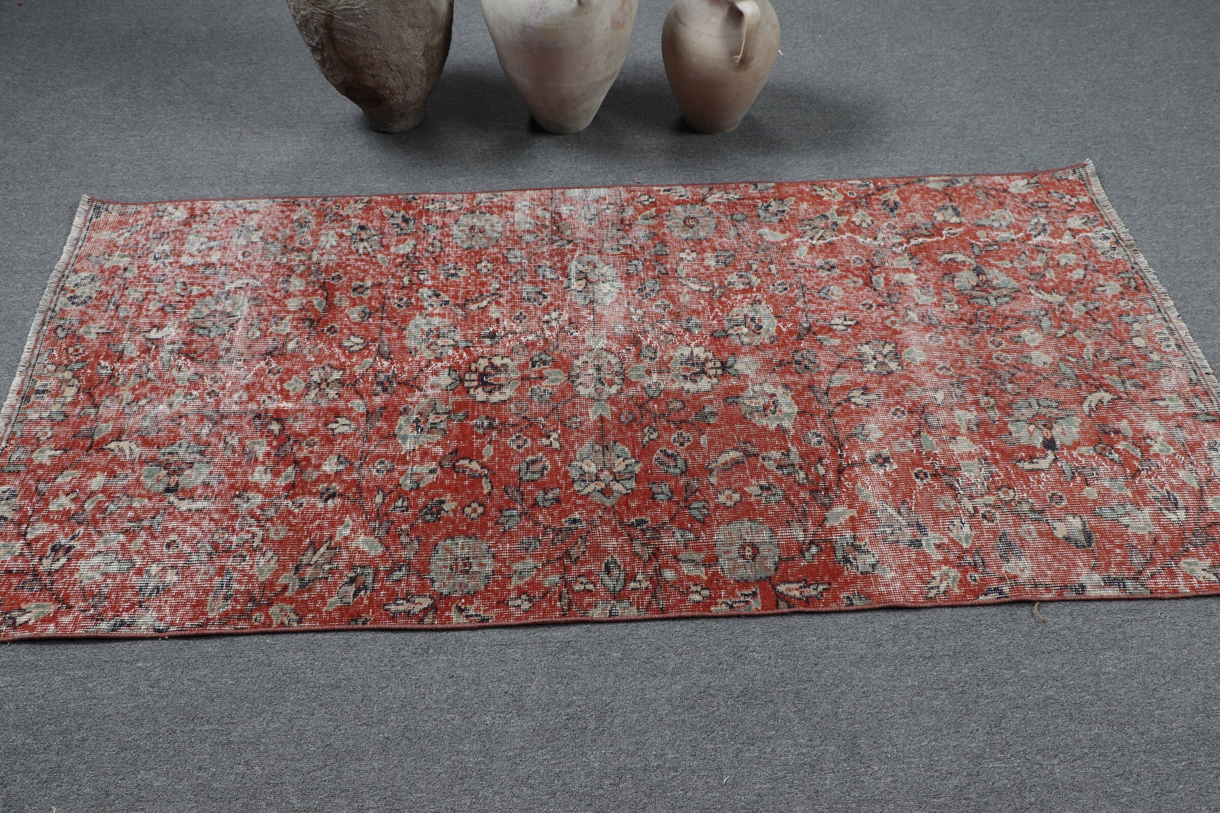 Vintage Rug, Red Wool Rug, Cute Rug, Office Rugs, Rugs for Bedroom, Kitchen Rug, Turkish Rug, 3x6.5 ft Accent Rugs, Old Rug, Bedroom Rugs