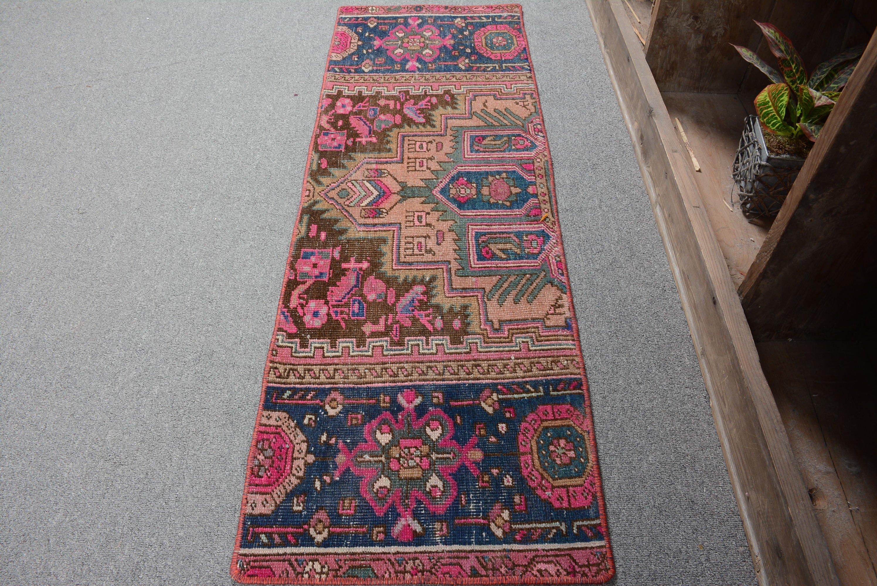 Çocuk Halısı, Araba Matı için Halılar, Mavi 1.3x3.9 ft Küçük Halılar, Giriş Halıları, Fas Halısı, Vintage Halı, Türk Halısı, Havalı Halı