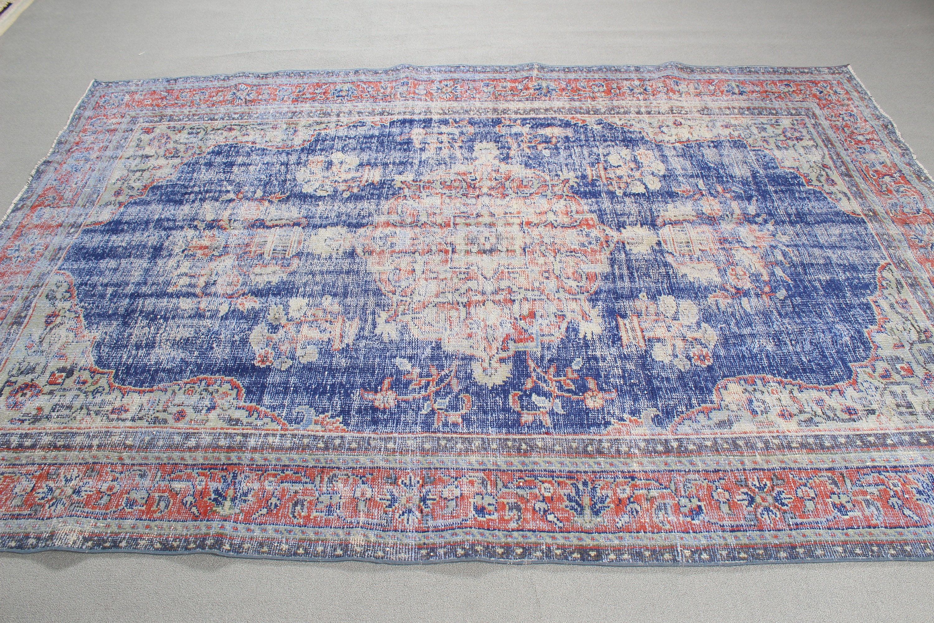 Türk Halıları, 6.3x9.1 ft Büyük Halı, Ev Dekorasyonu Halısı, Mavi Boho Halıları, Yer Halısı, Yemek Odası Halısı, Vintage Halılar, Salon Halıları, Yatak Odası Halısı