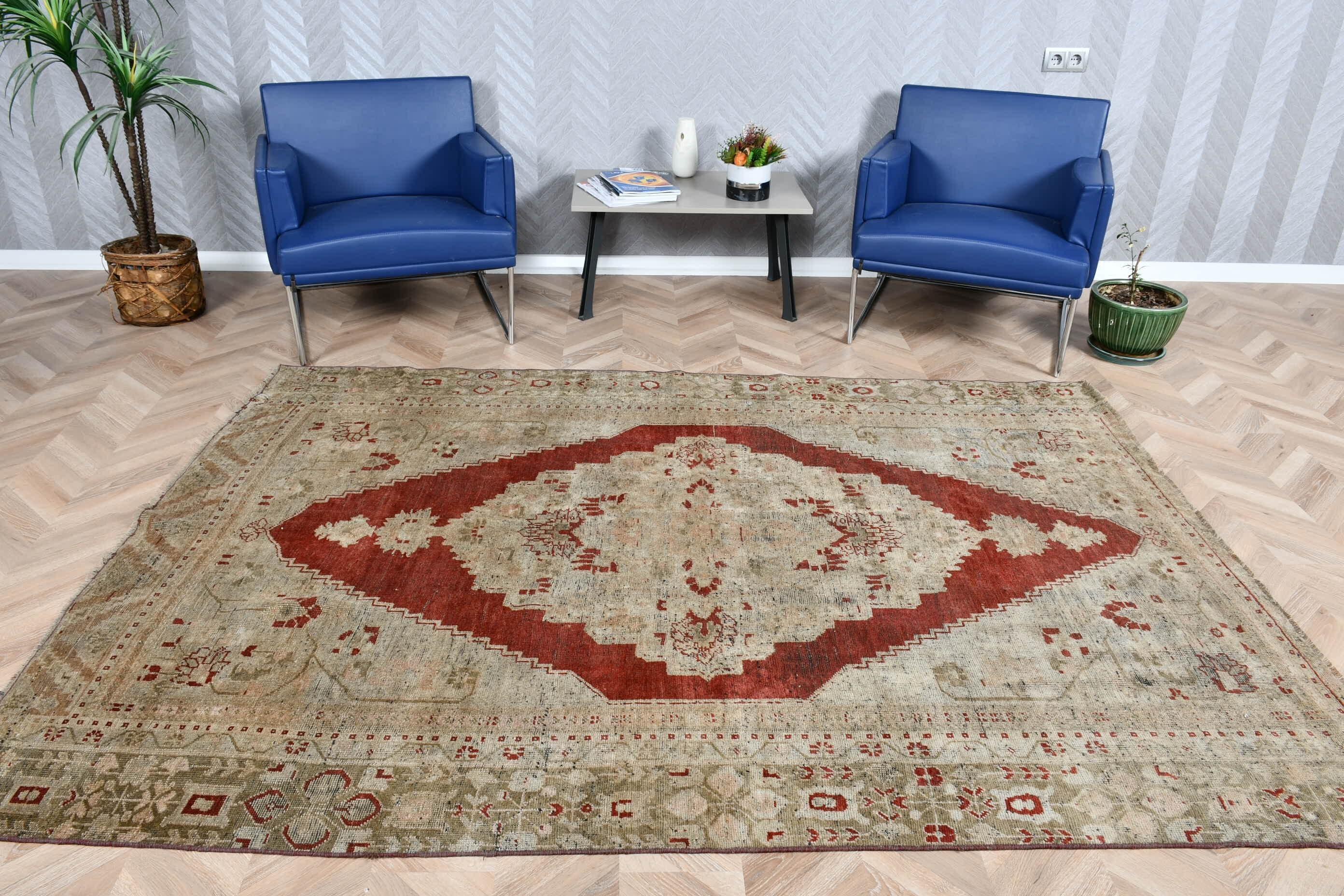 Art Rug, Vintage Rug, Gray Kitchen Rugs, Turkish Rugs, 5.9x8.4 ft Large Rug, Living Room Rug, Dining Room Rug, Anatolian Rug