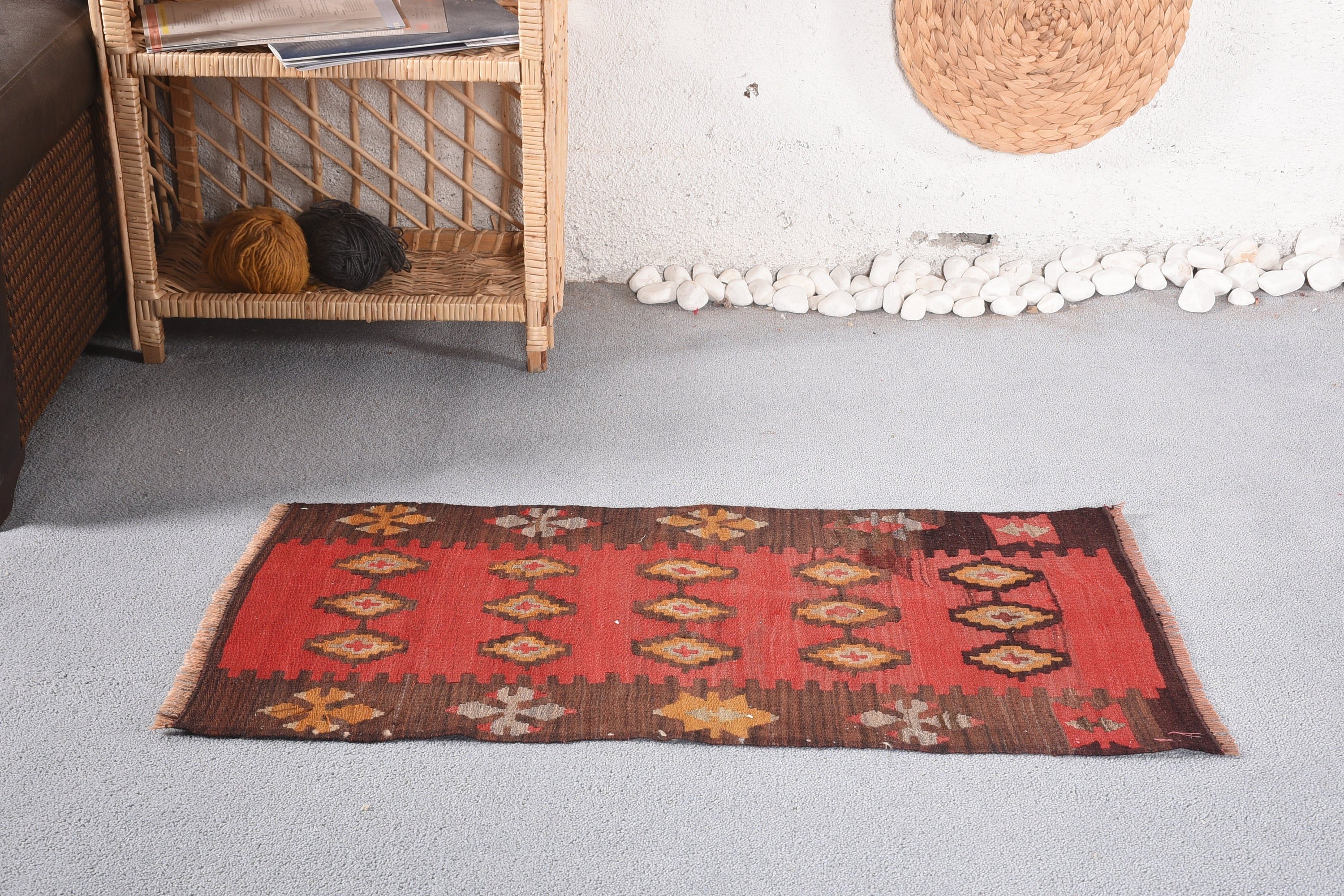 Kırmızı Soğuk Halılar, Türk Halıları, Kilim, Banyo Halısı, Vintage Halı, Giriş Halıları, 1.6x2.9 ft Küçük Halı, Antika Halı, Oryantal Halı, Banyo Halıları