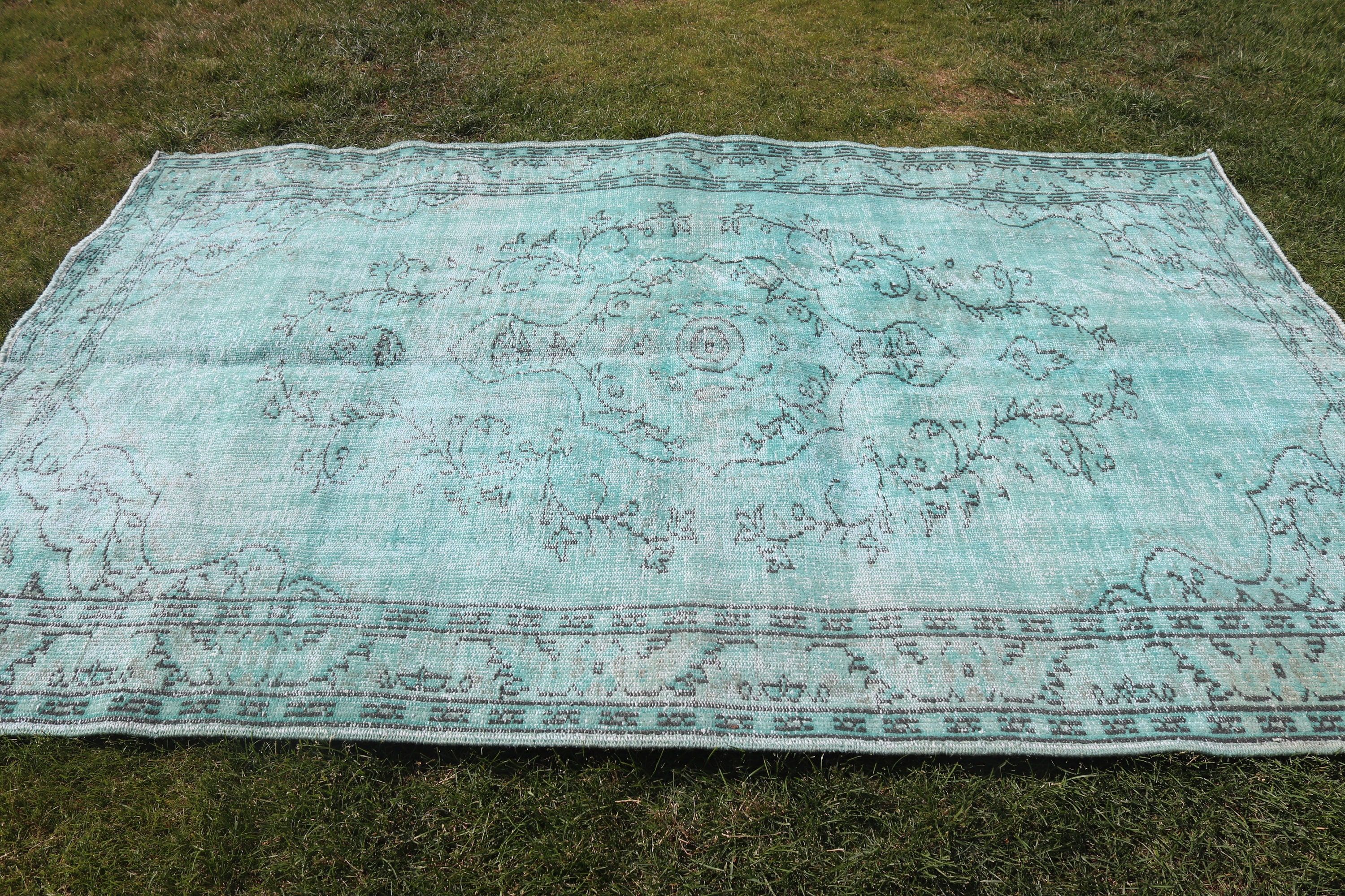 Vintage Halı, Türk Halısı, Mavi Geometrik Halılar, Ev Dekorasyonu Halıları, 5.6x8.6 ft Büyük Halı, Yatak Odası Halıları, Yemek Odası Halısı, Yer Halıları, Lüks Halı