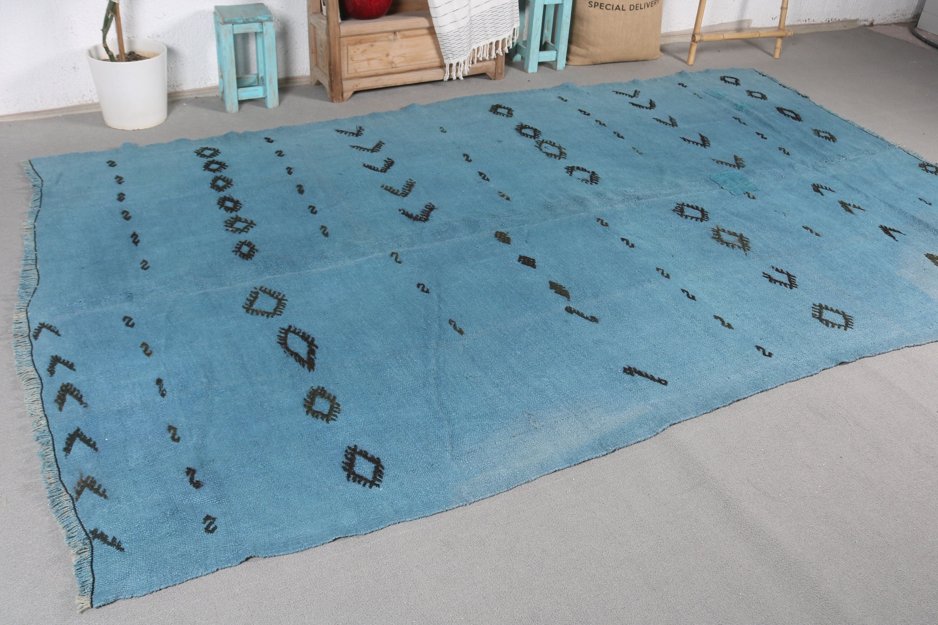 Dining Room Rugs, Moroccan Rugs, Turkish Rug, Blue Cool Rugs, Bedroom Rug, 6.3x10.6 ft Large Rug, Vintage Decor Rug, Vintage Rugs, Cool Rug