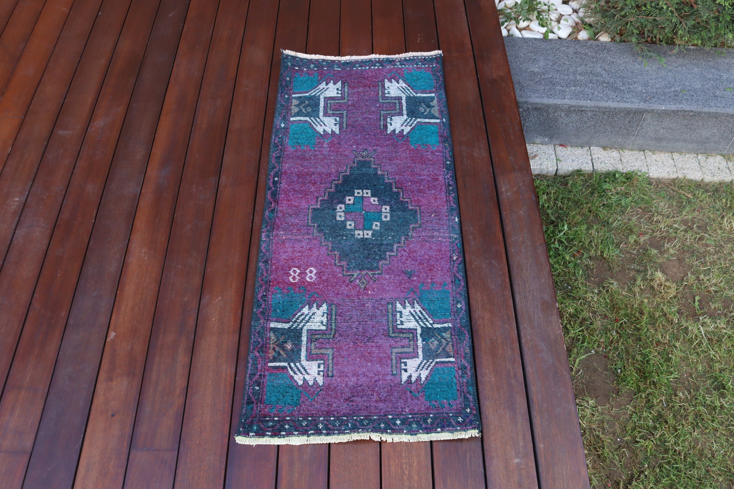 Turkish Rug, Small Vintage Rugs, Bathroom Rugs, 1.5x3.5 ft Small Rugs, Floor Rug, Purple Cool Rugs, Luxury Rugs, Vintage Rug, Oriental Rug