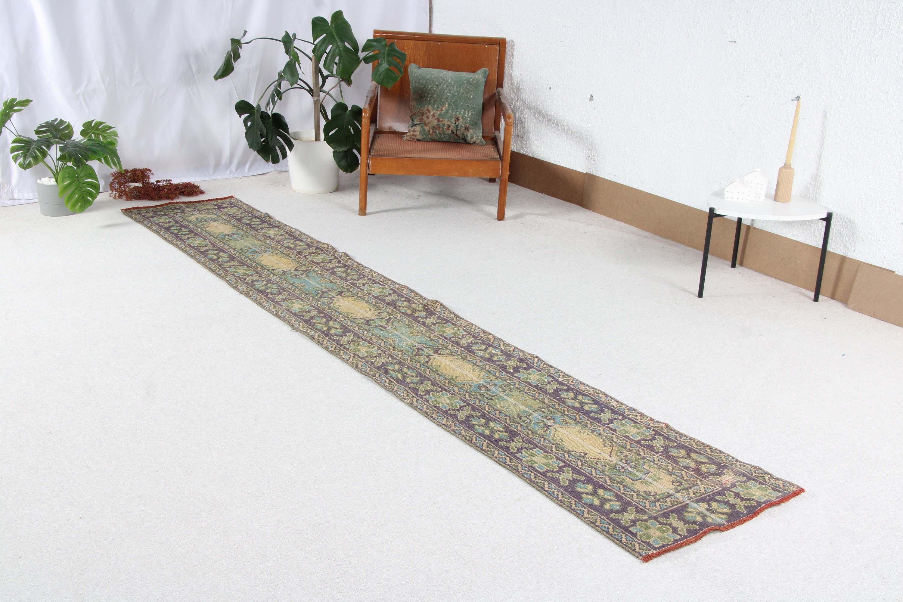 Hallway Rug, Vintage Rug, Floor Rug, Rugs for Stair, Turkish Rugs, Green Kitchen Rugs, 1.8x11 ft Runner Rug, Long Runner Rug, Luxury Rug