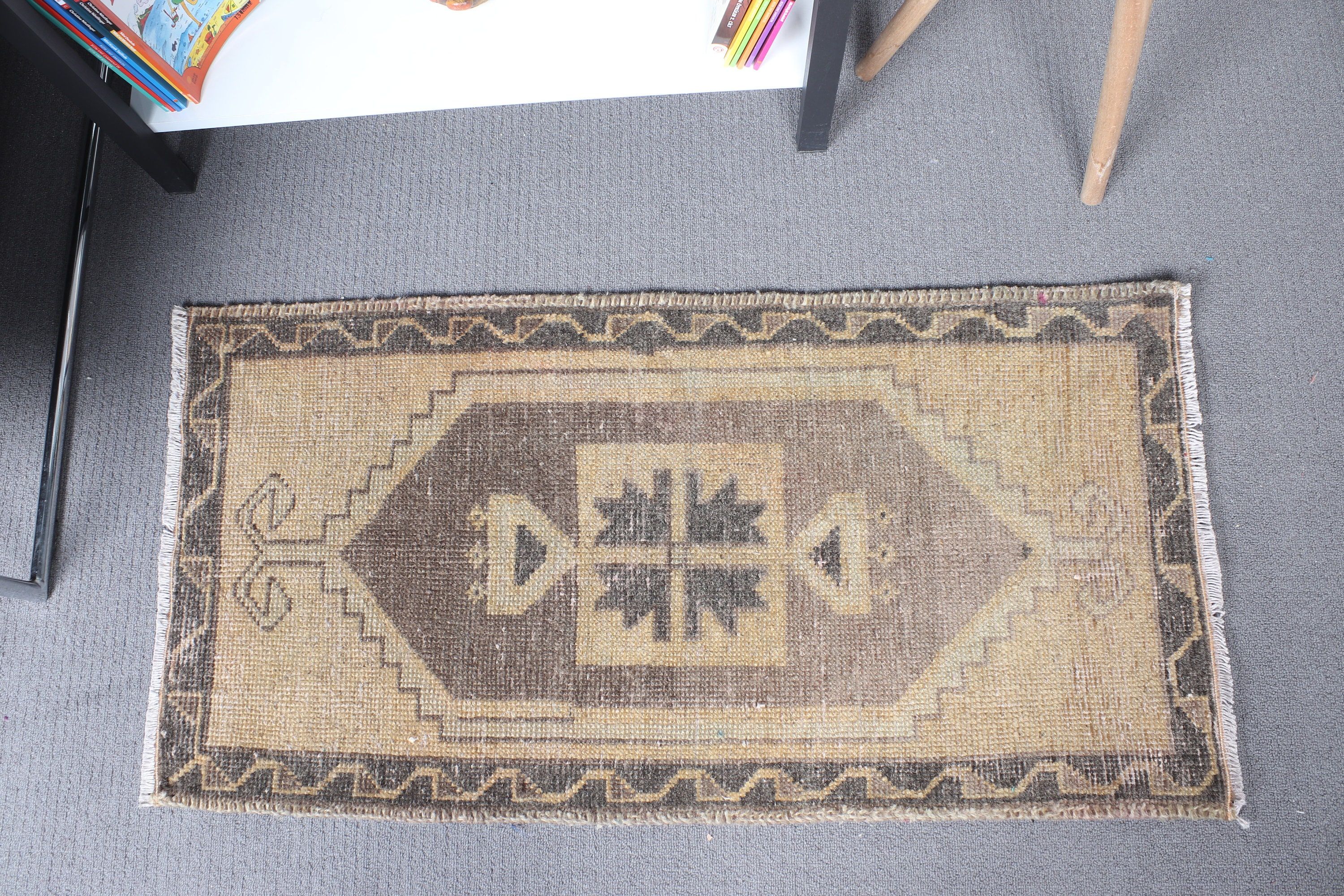 Yer Halıları, Kabile Halısı, Araba Paspas Halısı, El Dokuma Halılar, Duvara Asılı Halı, Vintage Halı, Kahverengi Geometrik Halı, 1.7x3.3 ft Küçük Halılar, Türk Halısı