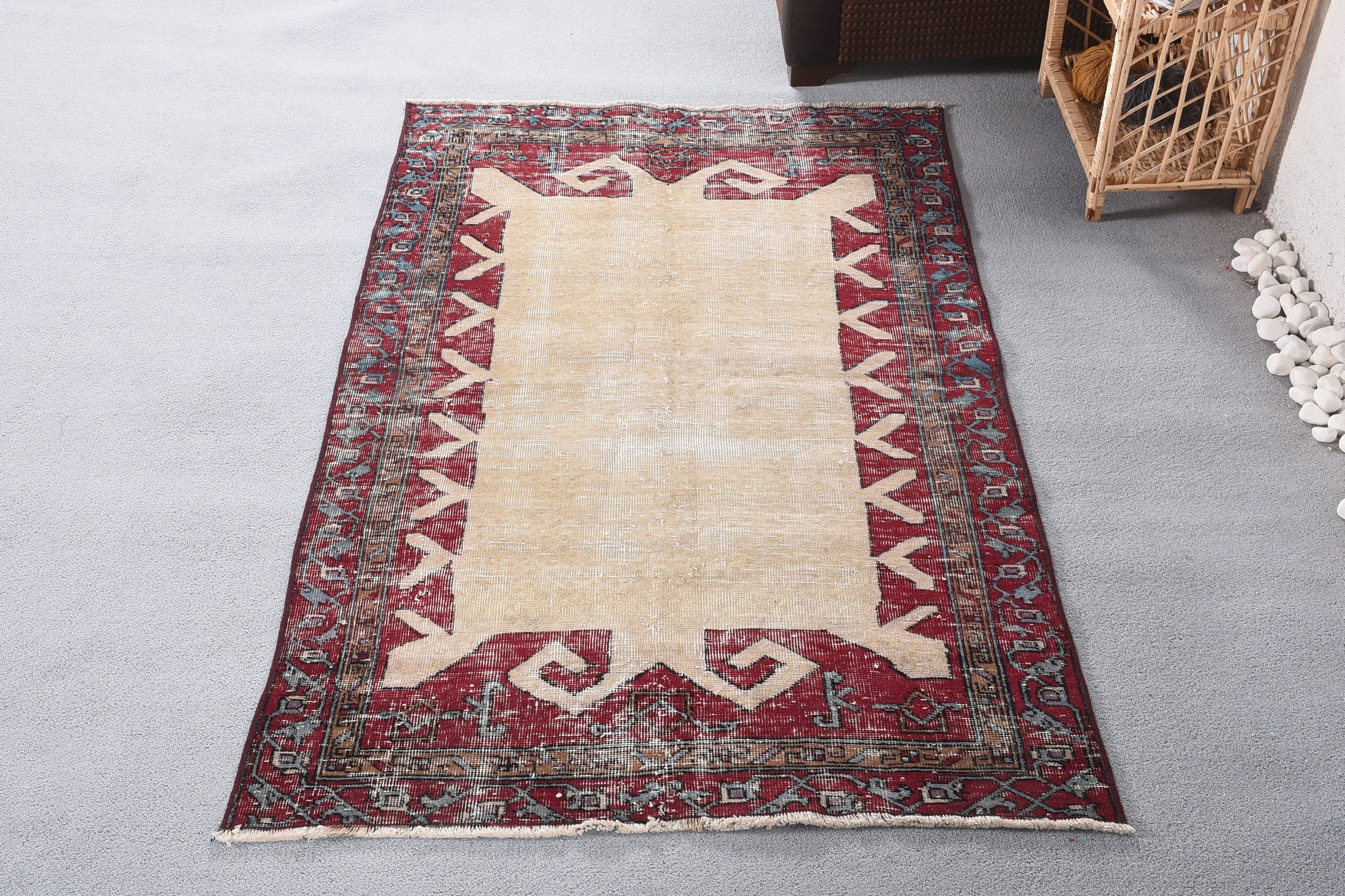 Moroccan Rugs, Turkish Rug, Kitchen Rug, Red Wool Rug, Home Decor Rugs, 3.5x5.7 ft Accent Rugs, Entry Rug, Rugs for Bedroom, Vintage Rug