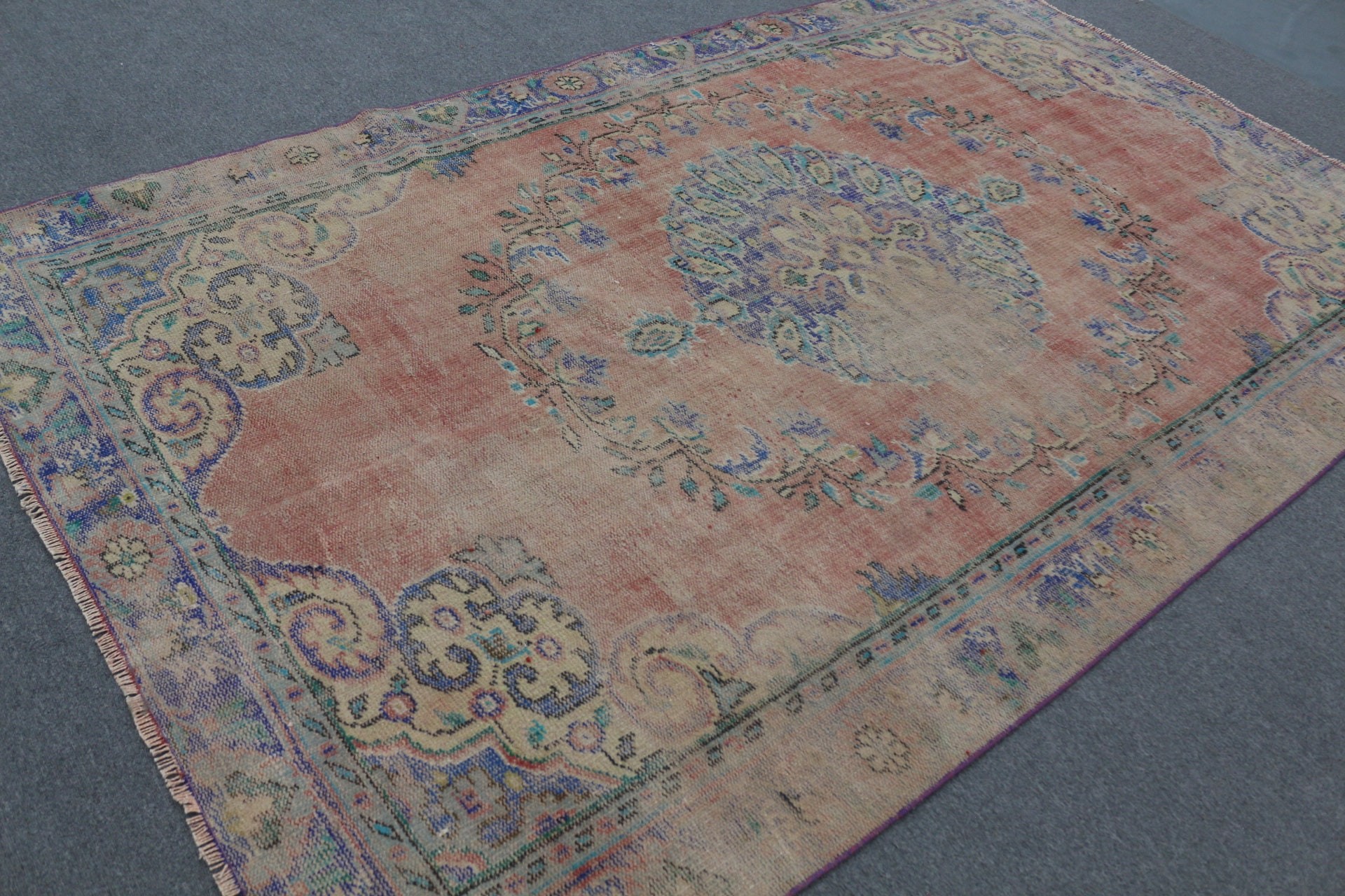 Oriental Rug, Vintage Rug, Orange Wool Rug, Dining Room Rug, Salon Rug, Turkish Rug, Vintage Decor Rug, 5.9x9.7 ft Large Rug