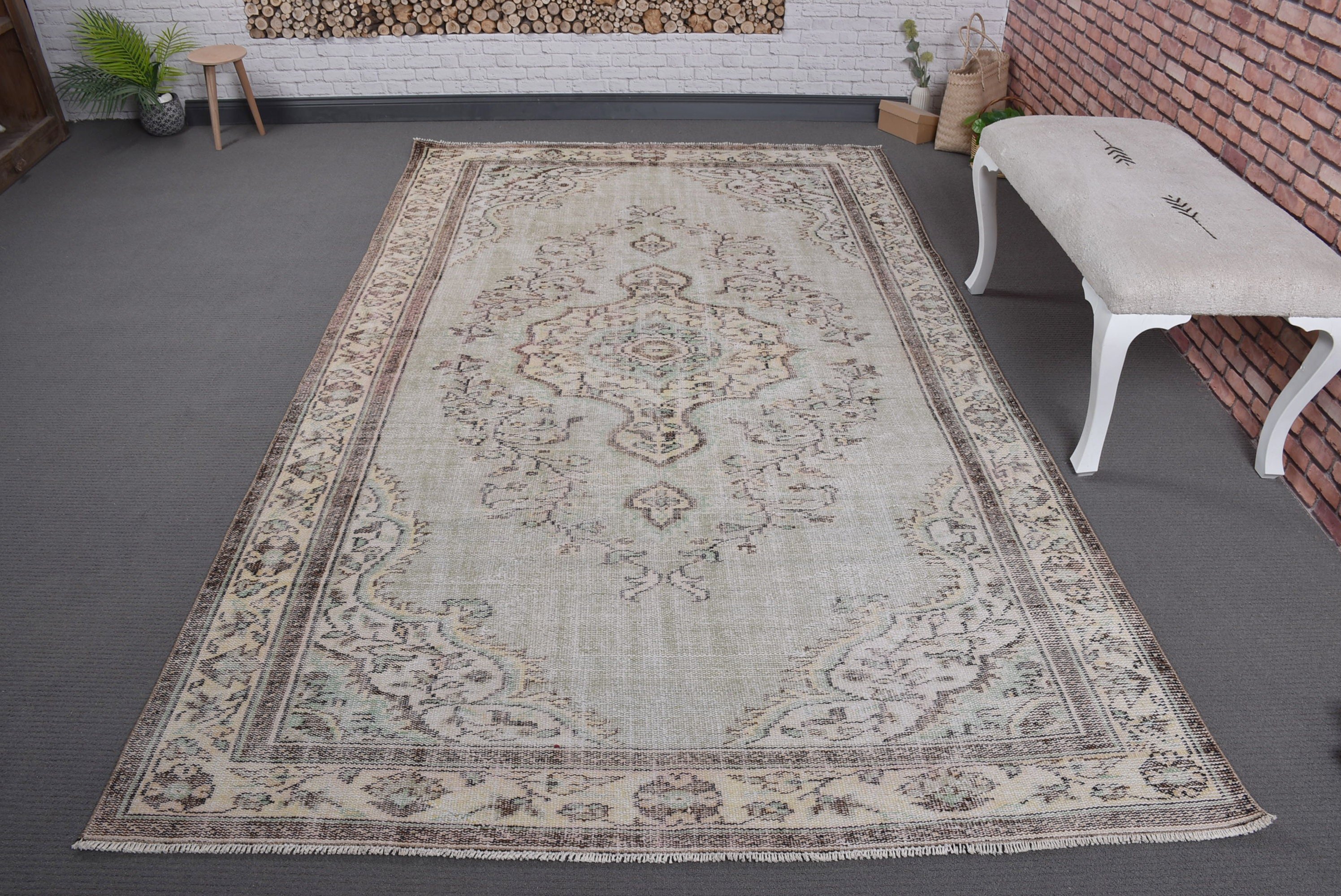 Vintage Rug, Turkish Rug, Oriental Rugs, Luxury Rugs, Living Room Rugs, 5.5x9.2 ft Large Rugs, Green Home Decor Rugs, Salon Rug, Boho Rug