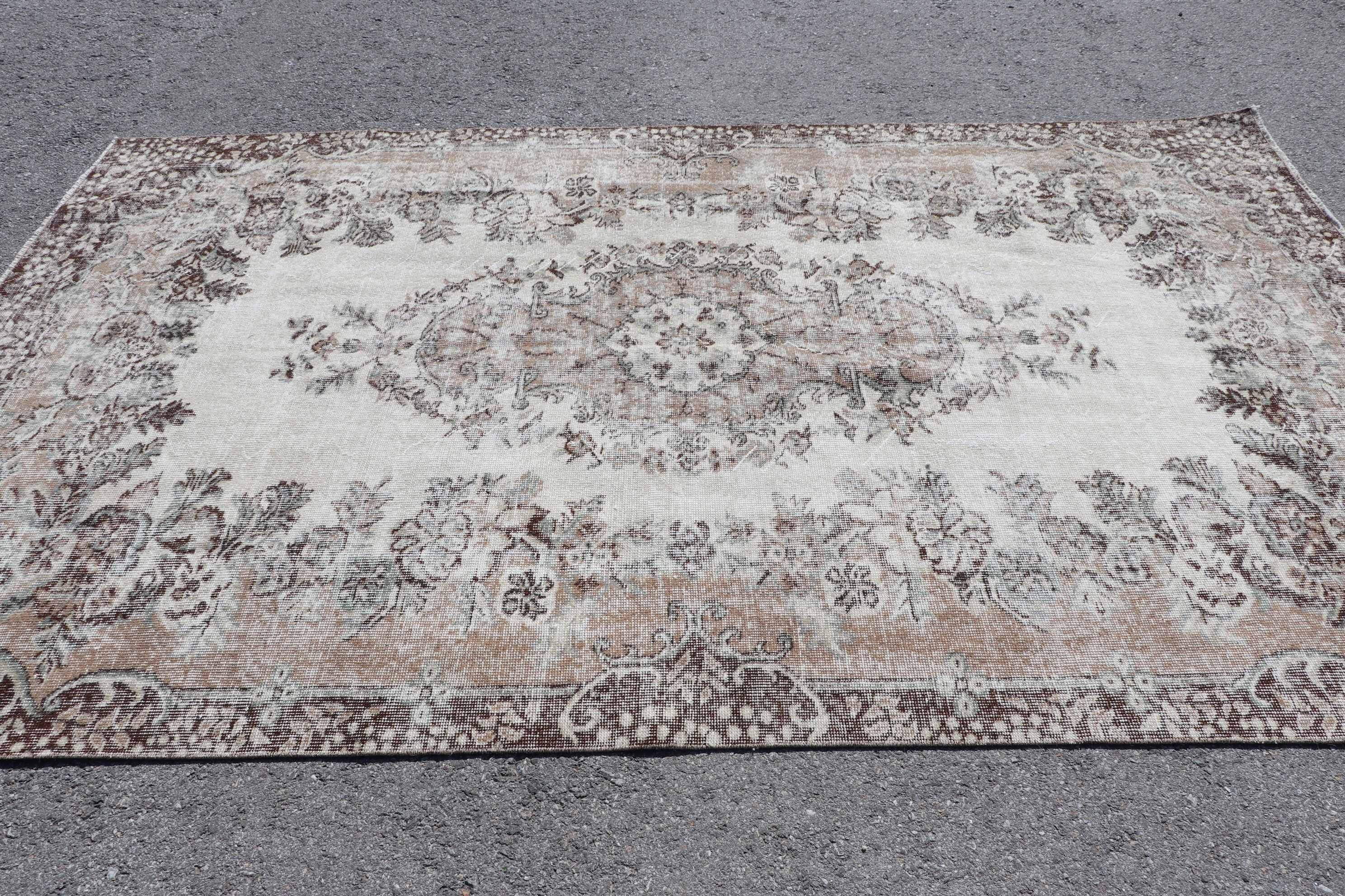 Türk Halısı, Bej Oushak Halıları, Salon Halısı, Antika Halılar, Yatak Odası Halıları, Yün Halılar, Vintage Halı, Salon Halıları, 5,6x9,3 ft Büyük Halılar