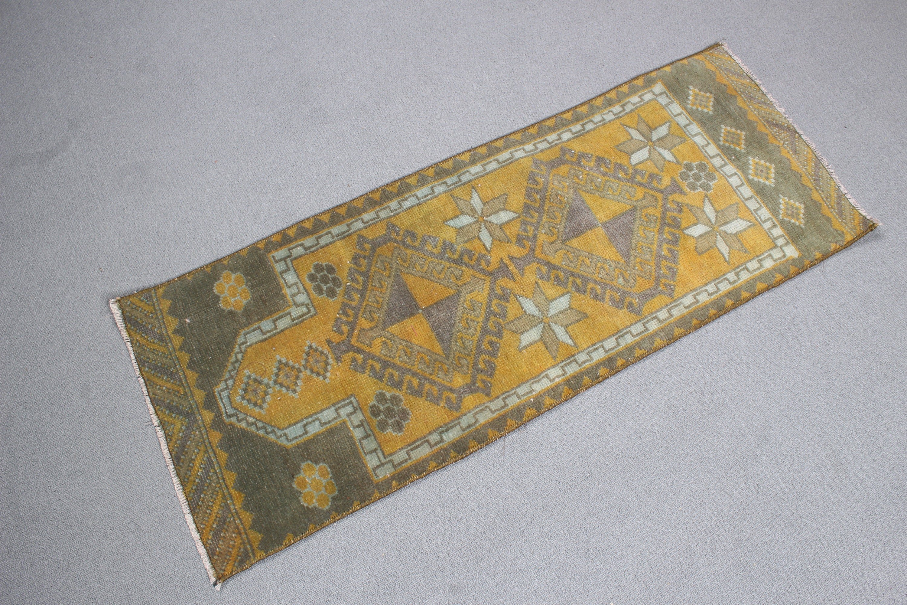 Sarı El Dokuma Halılar, Mutfak Halısı, Boho Halı, Banyo Paspası Sevimli Halı, Antika Halılar, Banyo Halısı, Vintage Halılar, 1.5x3.8 ft Küçük Halılar, Türk Halısı