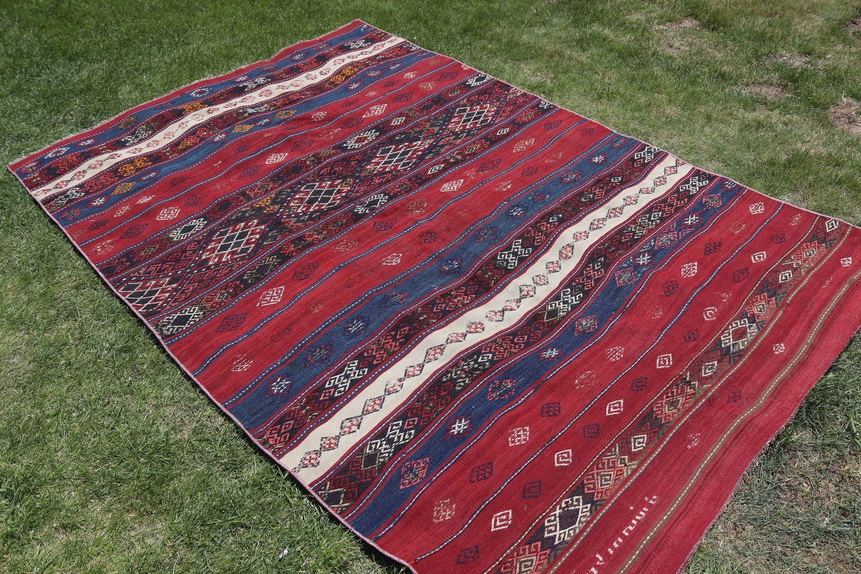 Oushak Bölge Halıları, Yer Halıları, Kırmızı Anadolu Halıları, Türk Halıları, Oryantal Halı, Vintage Halılar, Kilim, 4,9x7,2 ft Alan Halıları, Boho Halıları