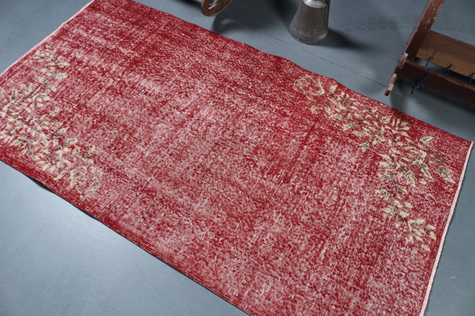 Moroccan Rug, Red Home Decor Rug, Oushak Rug, 3.6x6.5 ft Accent Rugs, Vintage Rug, Turkish Rugs, Rugs for Entry, Bedroom Rug, Kitchen Rug