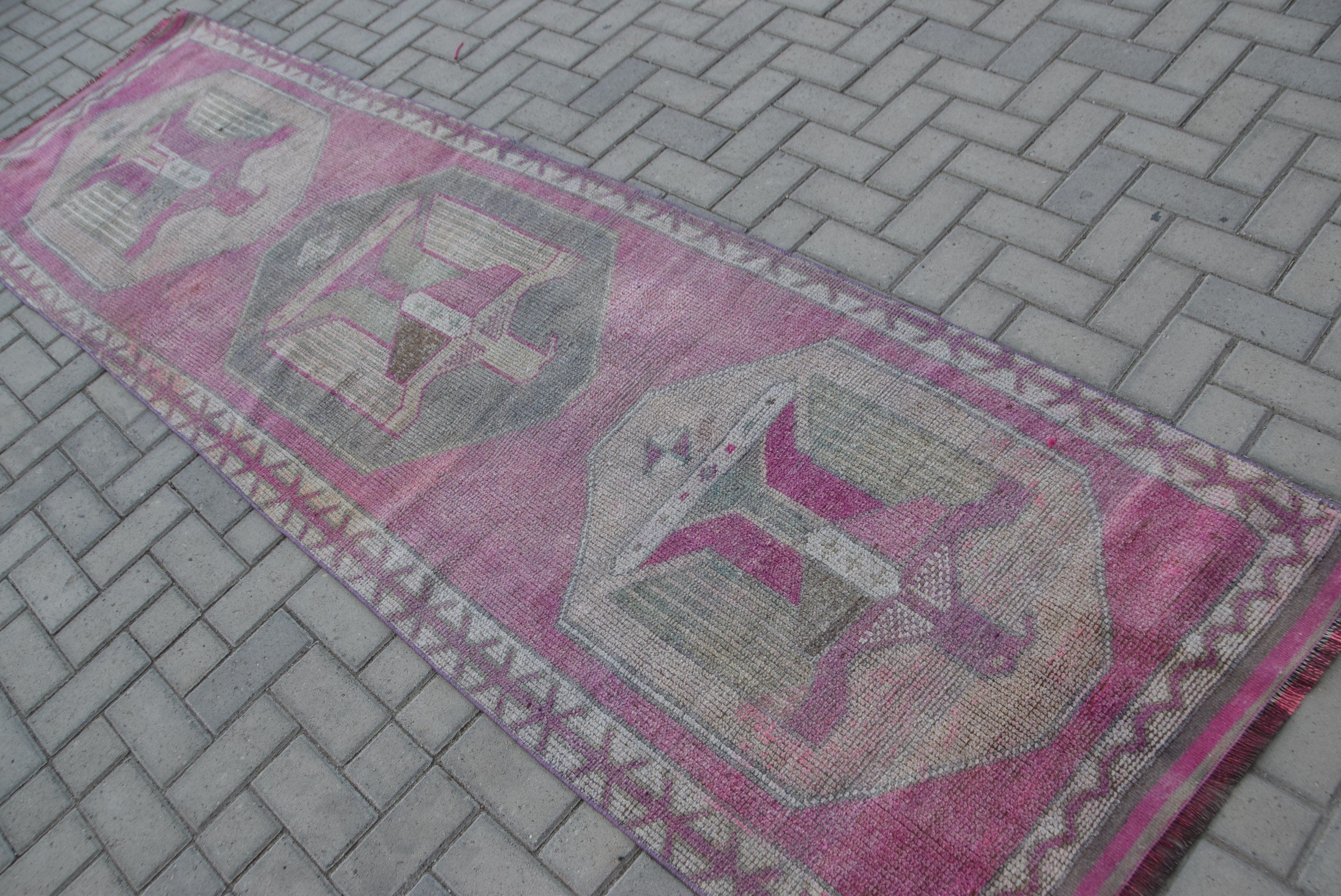 Wool Rug, Rugs for Stair, Corridor Rugs, 3x10.3 ft Runner Rug, Stair Rug, Turkish Rug, Vintage Rug, Pink Moroccan Rugs