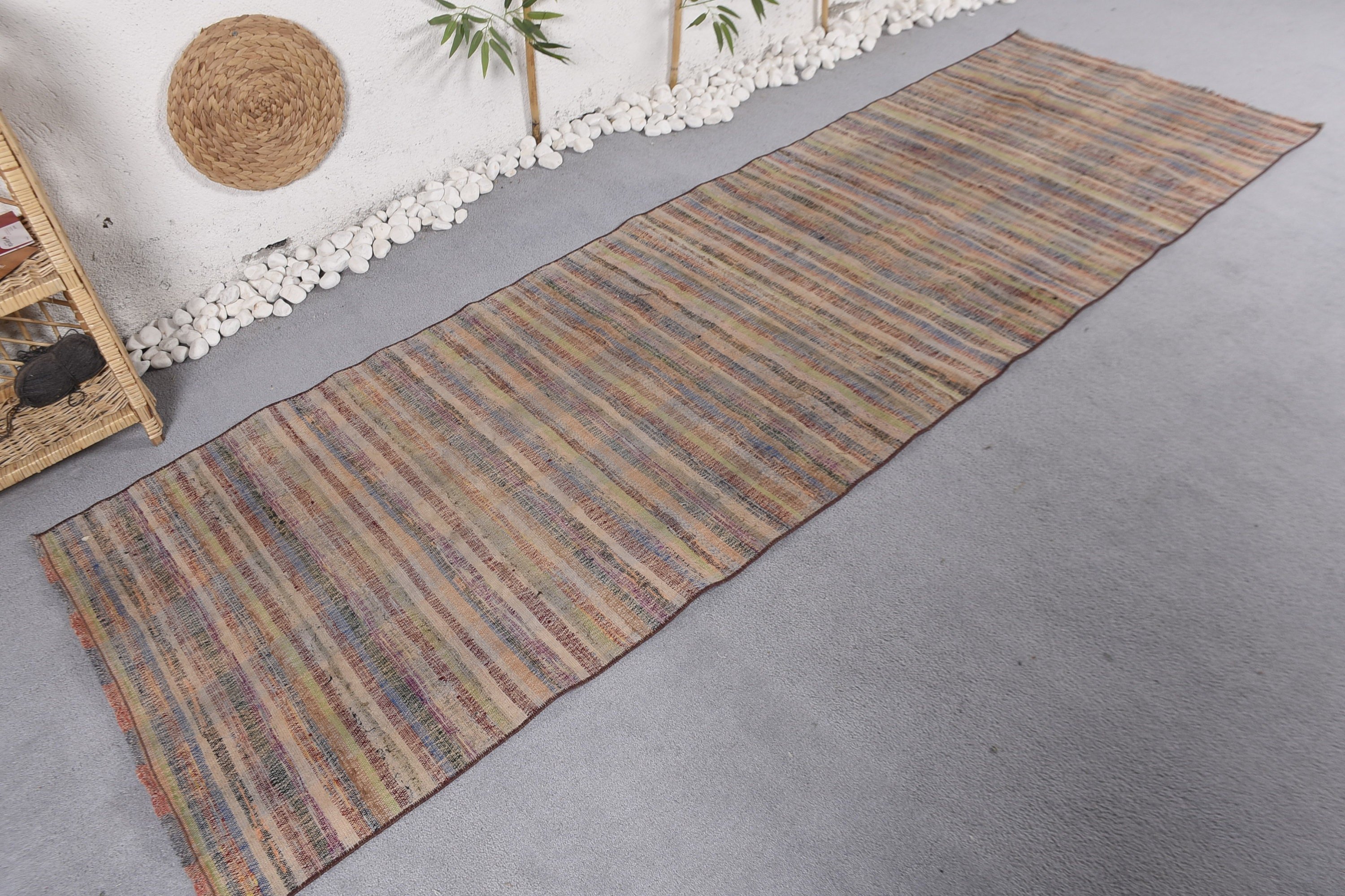 Long Runner Rugs, Corridor Rugs, Rainbow Geometric Rugs, Flatweave Rugs, 3x9.3 ft Runner Rugs, Vintage Rug, Turkish Rug