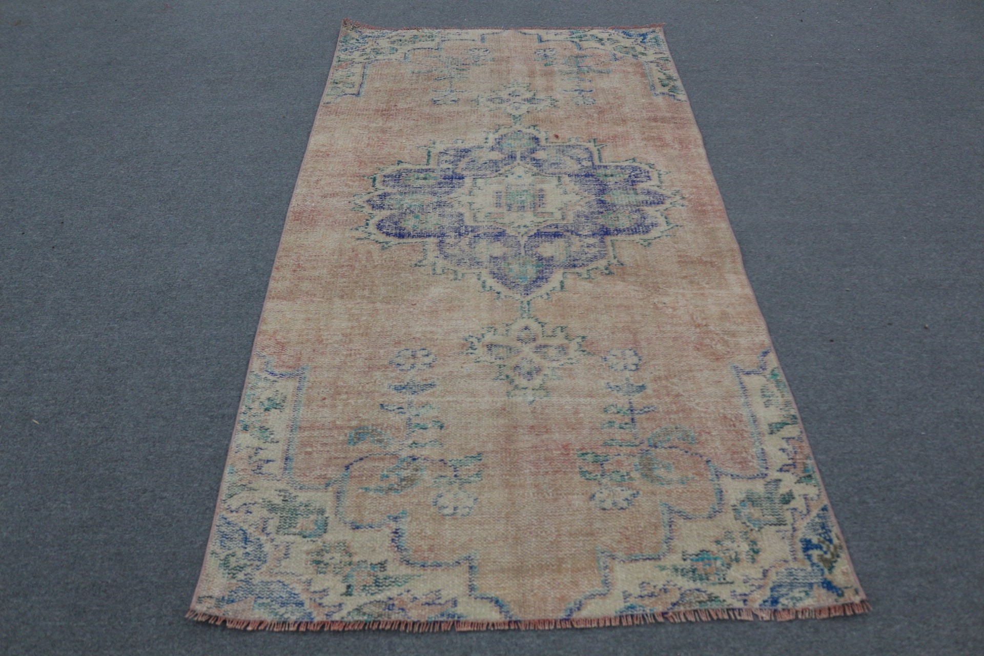 Anadolu Halıları, 3,9x7,8 ft Alan Halısı, Soluk Halı, Vintage Halılar, Pembe Oushak Halısı, Mutfak Halıları, Türk Halısı, İç Mekan Halısı