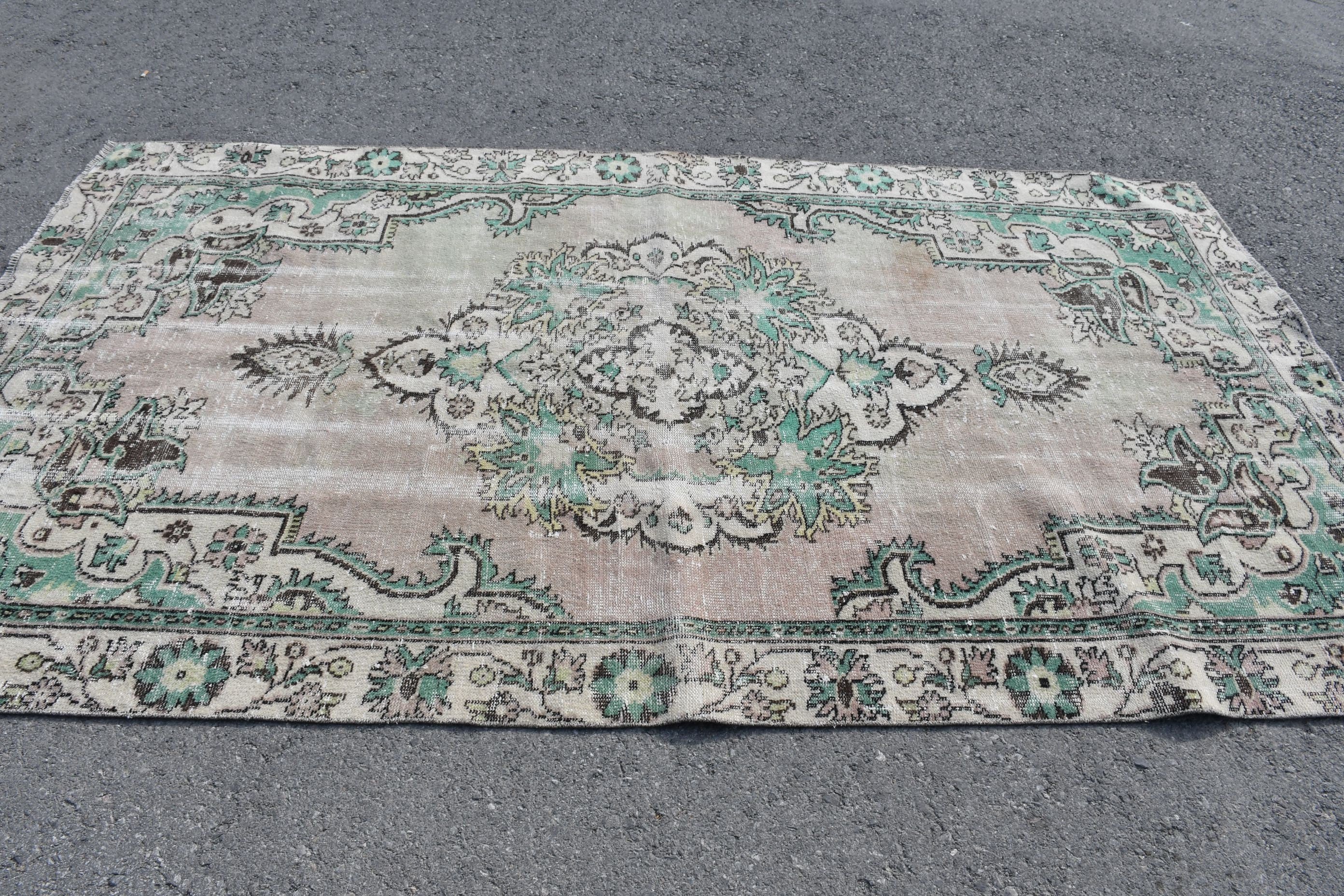 Salon Rug, Pale Rugs, Green Home Decor Rug, Living Room Rug, Turkish Rug, Vintage Rug, 5.4x9.5 ft Large Rug, Anatolian Rug, Antique Rug