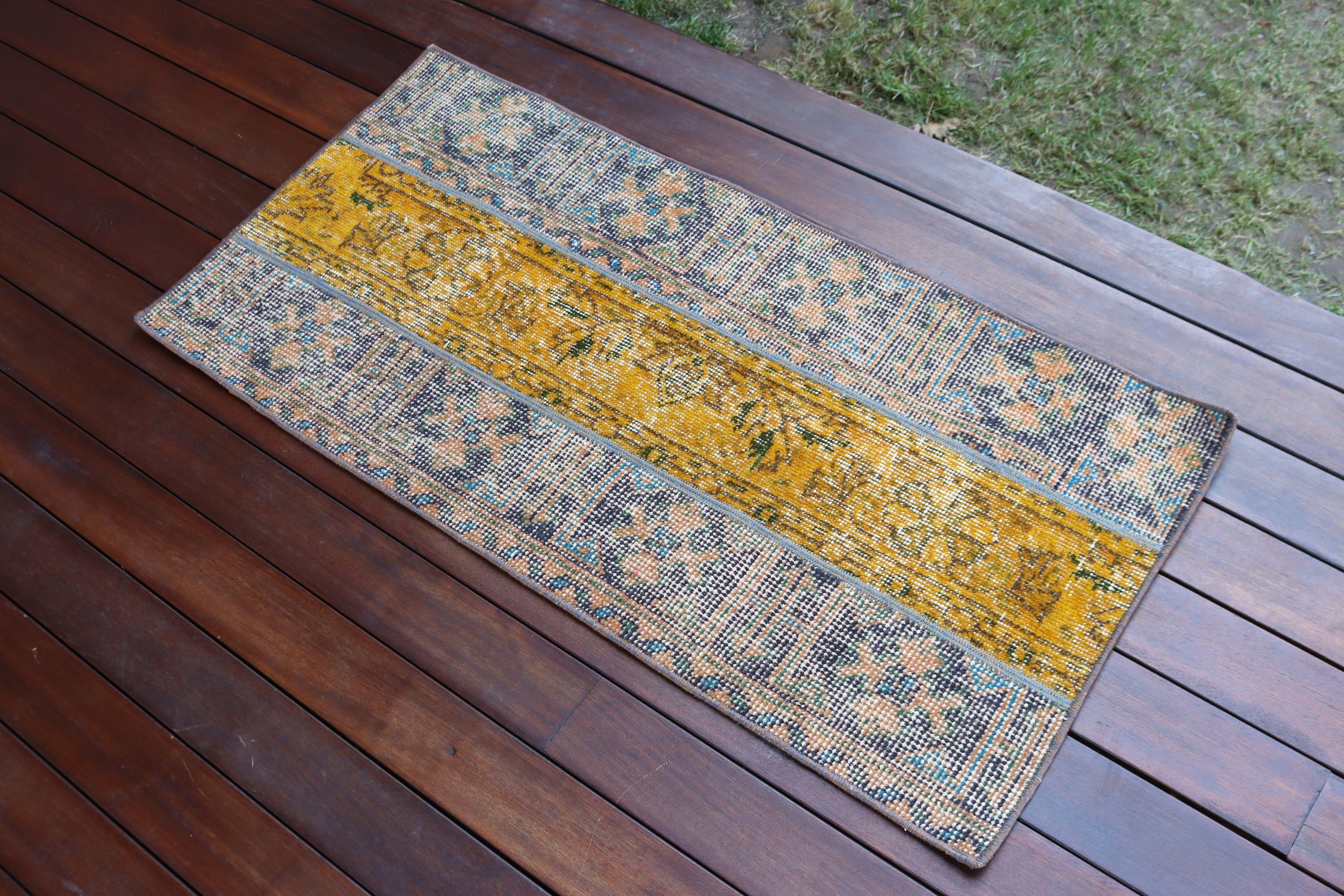 Yatak Odası Halıları, Vintage Halılar, Geometrik Halı, 1.7x3.6 ft Küçük Halılar, Küçük Alan Halıları, Türkiye Halısı, Anadolu Halısı, Türk Halısı, Mavi Yer Halıları