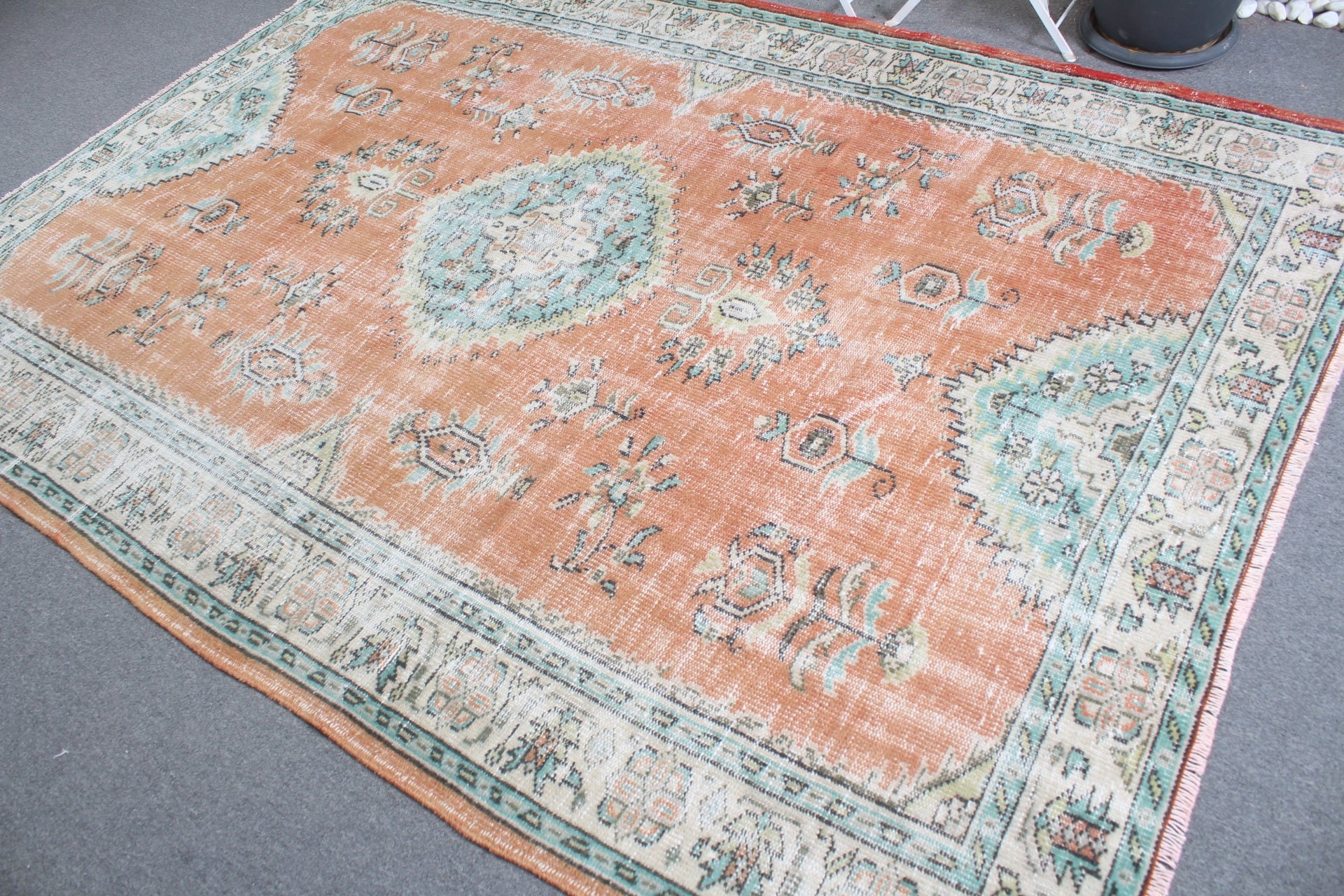 Salon Rugs, Oriental Rug, Dining Room Rugs, Turkish Rugs, 6.3x8.8 ft Large Rug, Old Rugs, Moroccan Rug, Vintage Rug, Orange Wool Rug