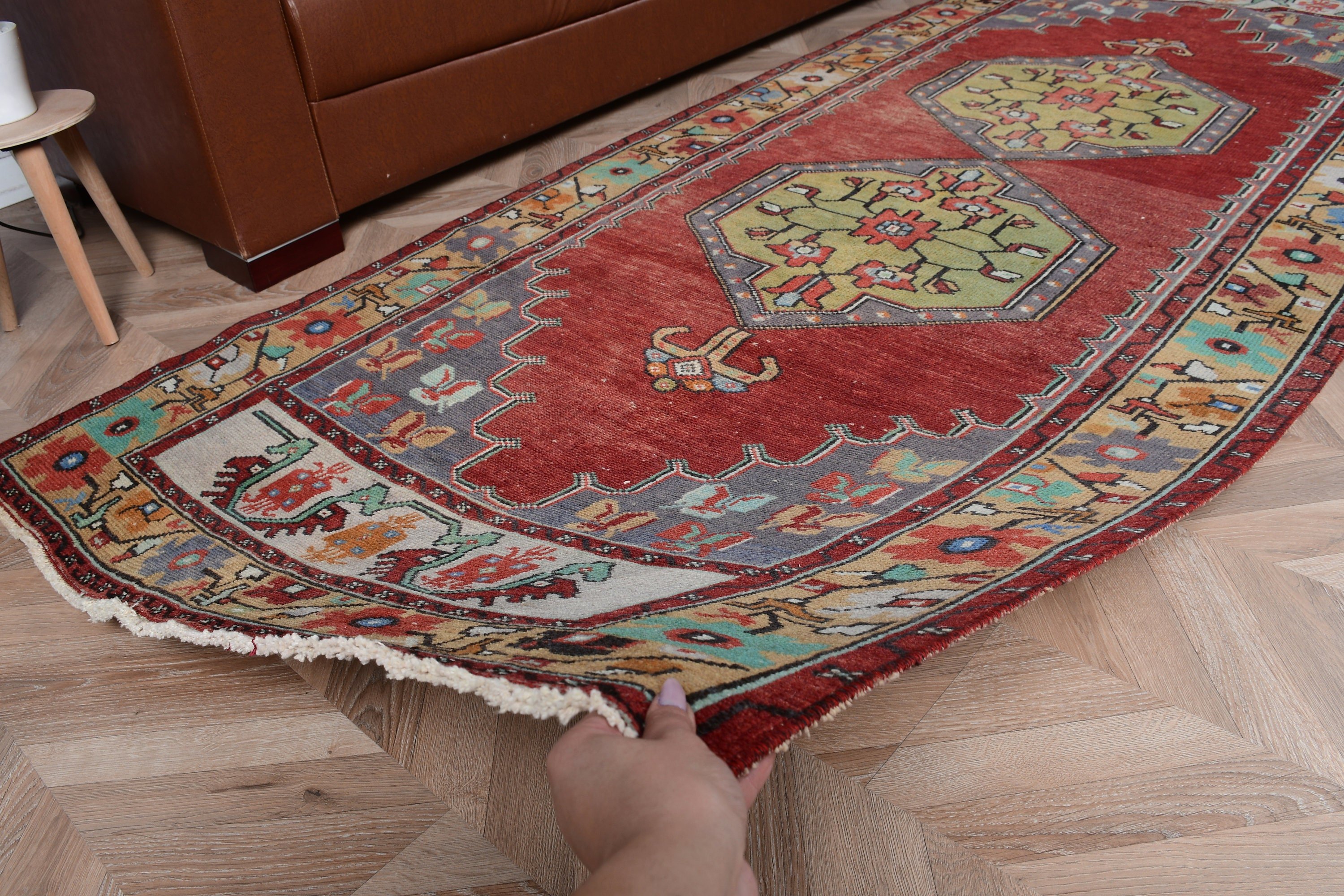 Vintage Rugs, Floor Rug, Rugs for Kitchen, Wool Rug, 3.7x8.8 ft Area Rugs, Turkish Rug, Red Antique Rug, Home Decor Rug, Dining Room Rugs