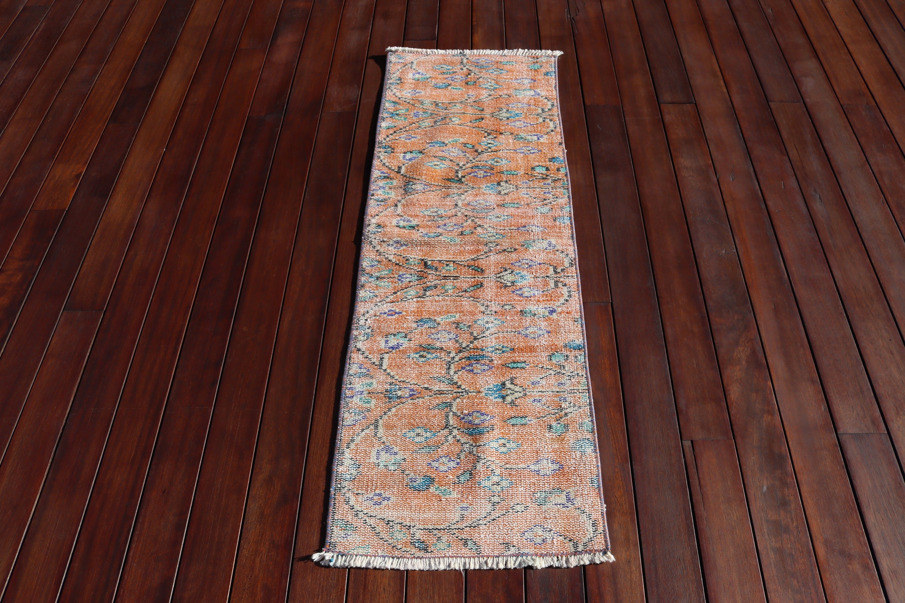 Çocuk Halıları, Yün Halılar, Vintage Halılar, Küçük Vintage Halılar, Turuncu Mutfak Halısı, Bohem Halı, Lüks Halılar, Türk Halısı, 1,5x4,3 ft Küçük Halı