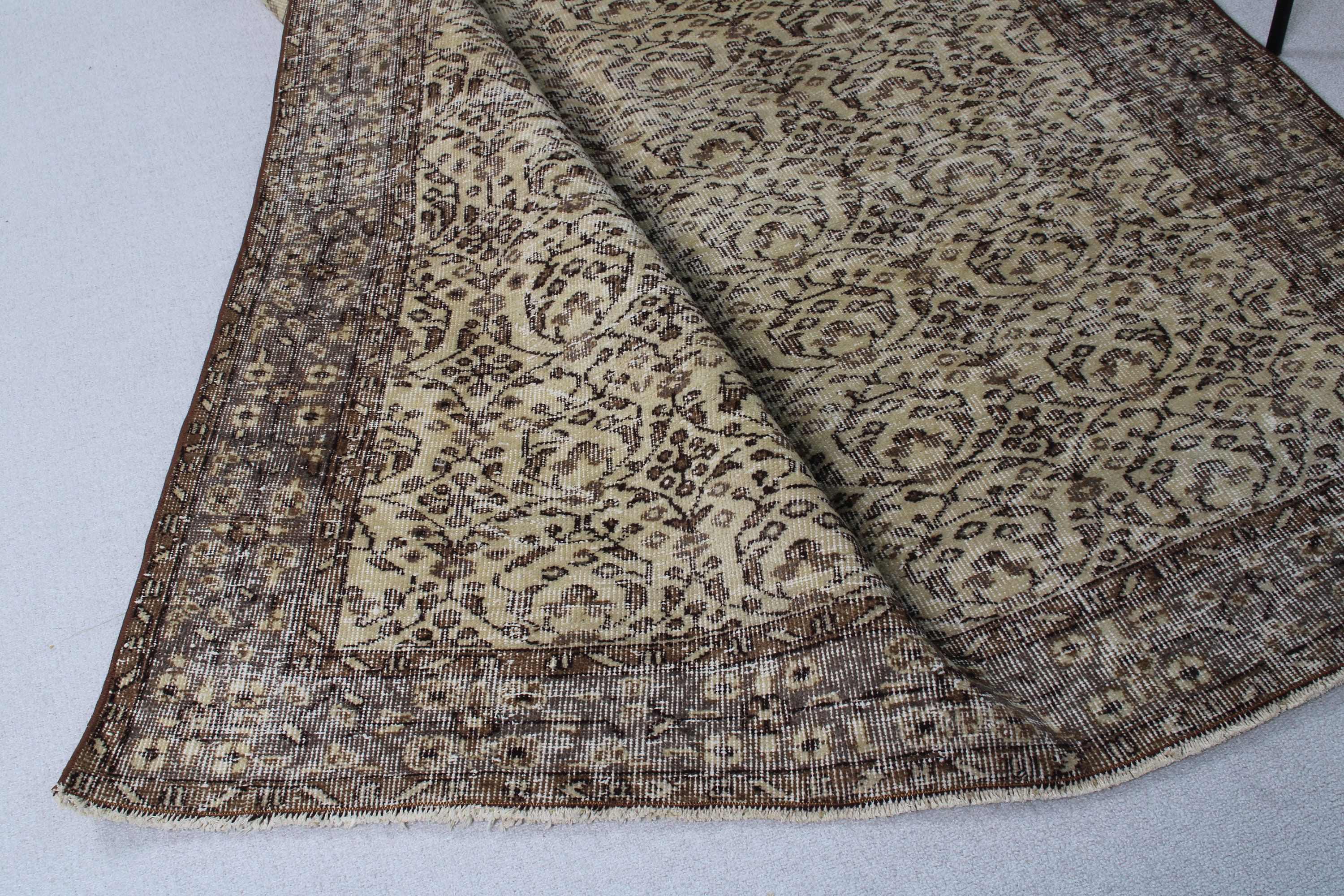 Bej Düz Dokuma Halı, 5.2x8.5 ft Büyük Halı, Büyük Oushak Halıları, Yer Halıları, Yemek Odası Halıları, Türk Halısı, El Dokuma Halı, Vintage Halılar