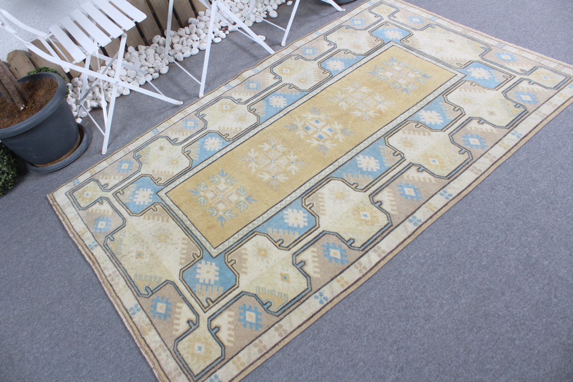 Vintage Rug, Living Room Rug, Art Rug, Home Decor Rug, Dining Room Rug, Oushak Rugs, Turkish Rug, Yellow  4x6.4 ft Area Rug