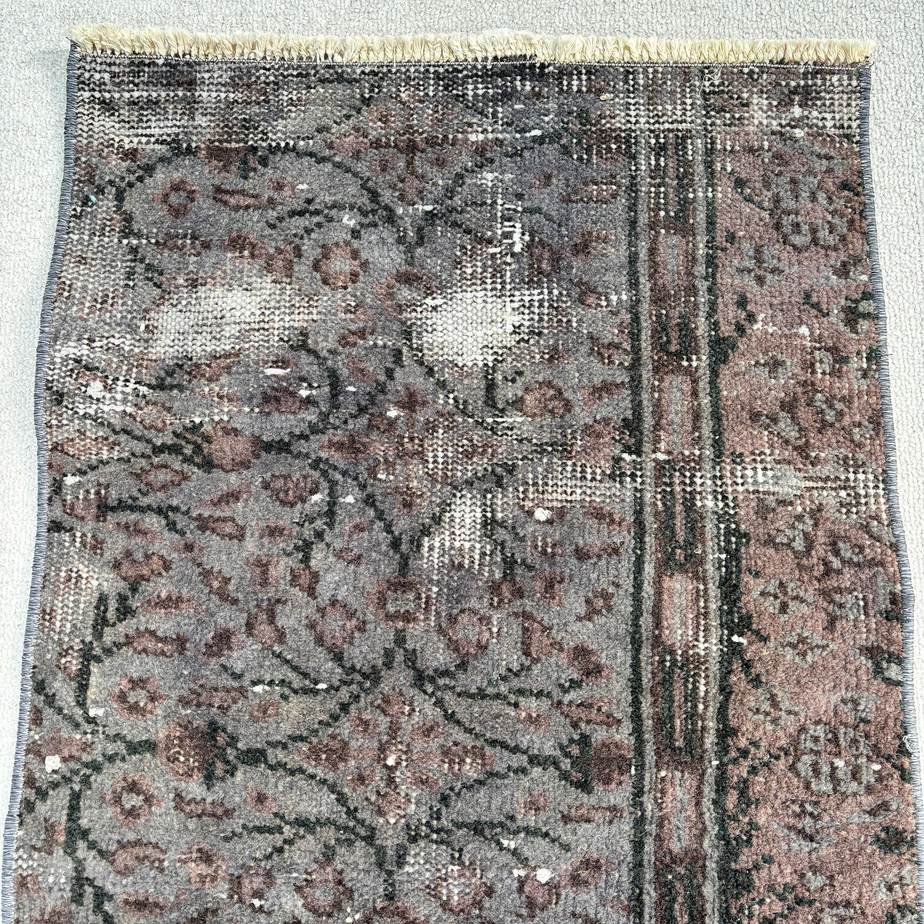 Türk Halıları, 1.6x3.2 ft Küçük Halılar, Gri Soğuk Halılar, Banyo Halısı, Mutfak Halıları, Vintage Halılar, Küçük Vintage Halı, Nötr Halılar, Etnik Halılar