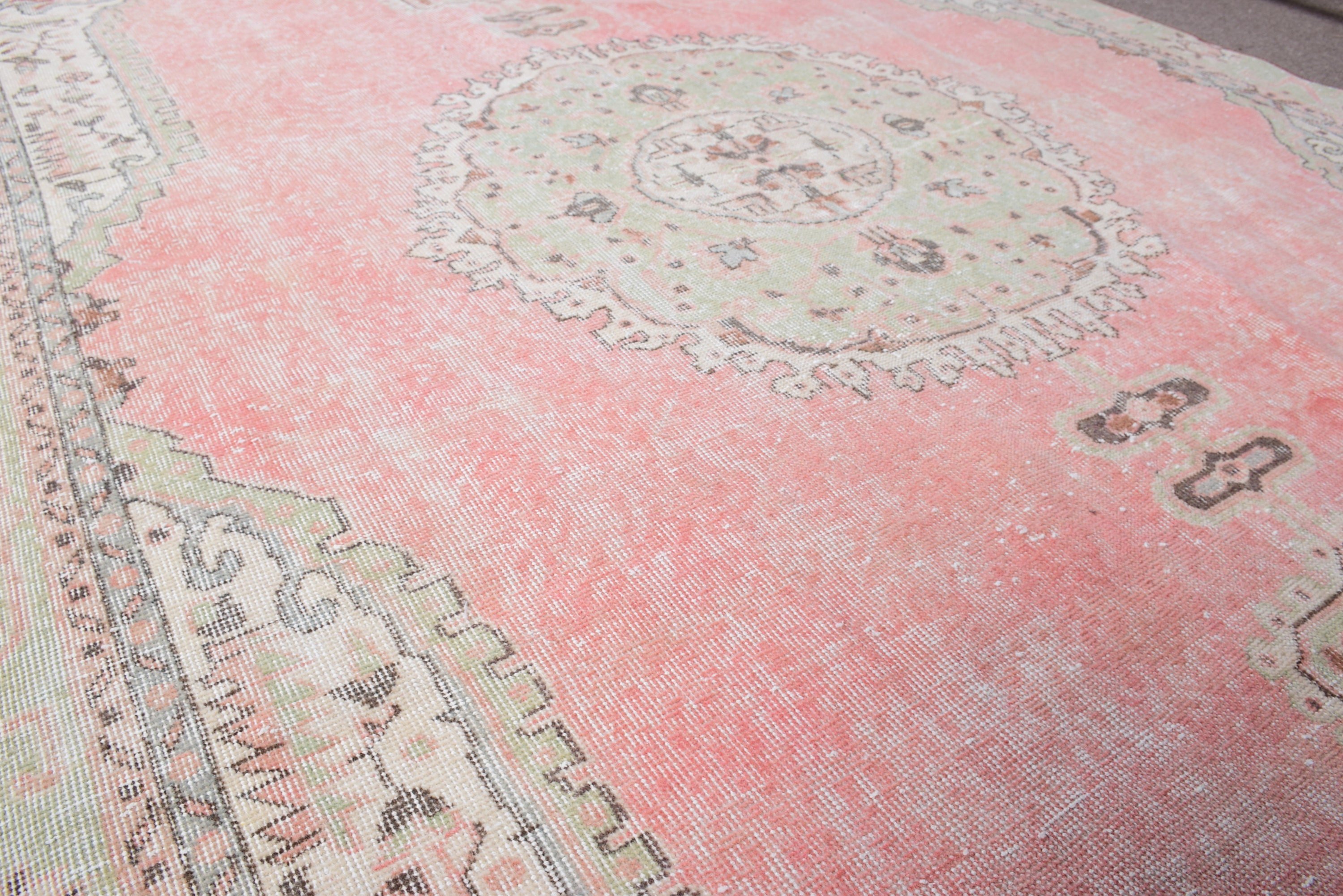 Estetik Halılar, Fas Halıları, 6.5x10.5 ft Büyük Halı, Vintage Halı, Yemek Odası Halısı, Türk Halıları, Yün Halısı, Salon Halısı, Pembe Oryantal Halı