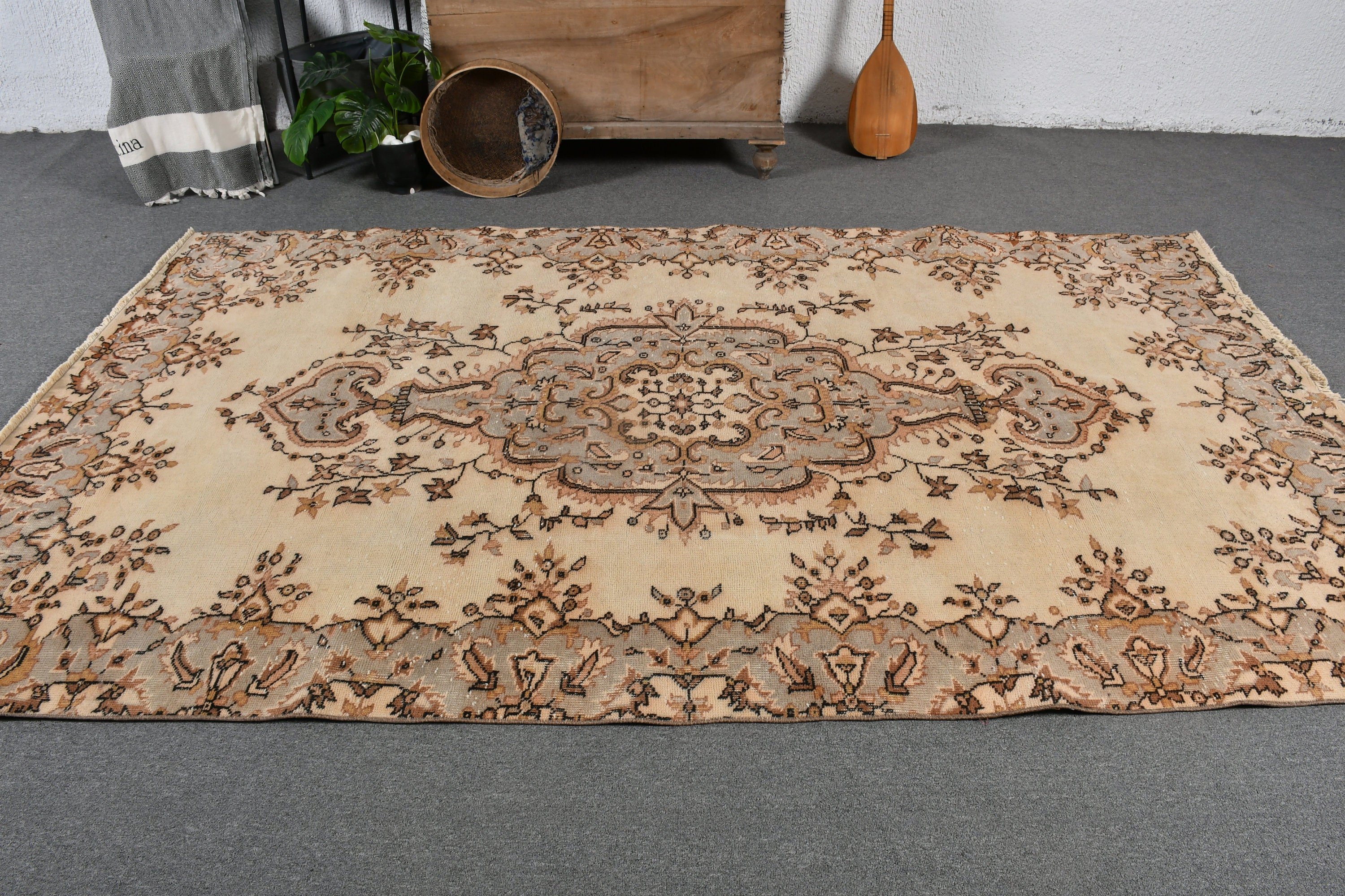 Dining Room Rug, Turkish Rug, Floor Rug, Bedroom Rug, Aztec Rug, Vintage Rug, Anatolian Rugs, 5.5x9.3 ft Large Rug, Beige Kitchen Rug