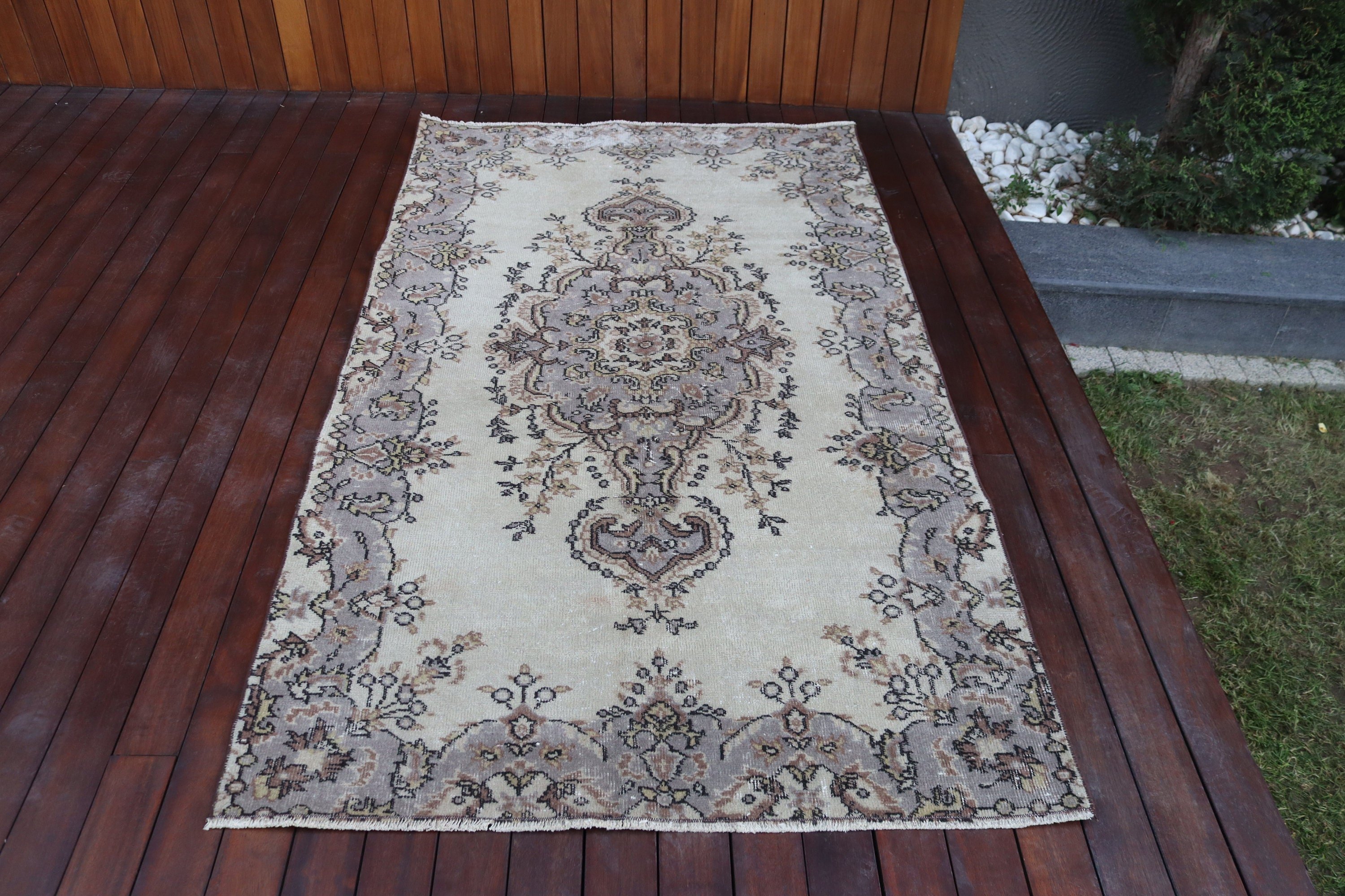 Mutfak Halıları, Bej İfade Halısı, Vintage Halı, 3,8x6,7 ft Alan Halıları, Yatak Odası Halısı, Oryantal Halılar, Türk Halıları, Boho Halısı