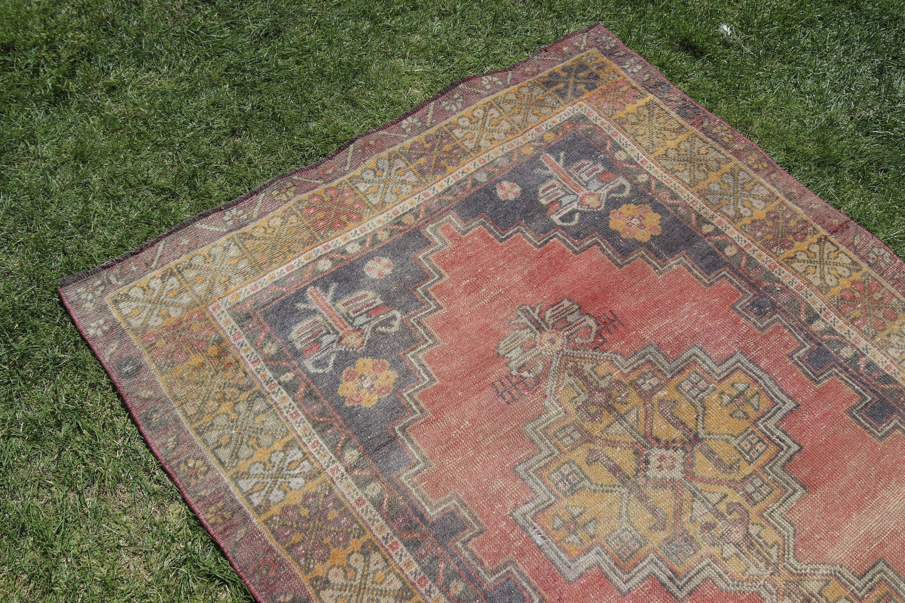 3.8x6.7 ft Area Rug, Kitchen Rugs, Floor Rug, Luxury Rugs, Red Geometric Rugs, Vintage Rug, Anatolian Rug, Rugs for Bedroom, Turkish Rugs