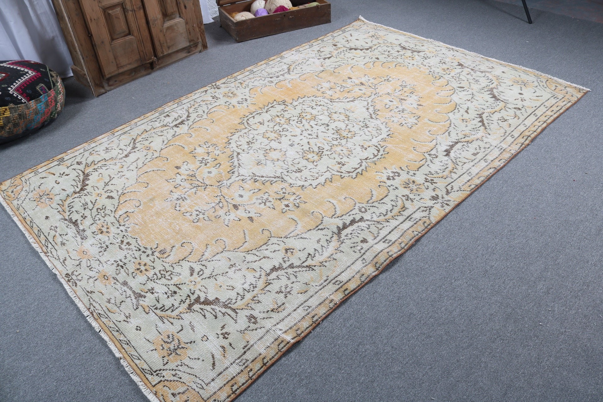 Mutfak Halısı, Yatak Odası Halısı, Sarı Açıklama Halıları, Vintage Halı, Yer Halısı, Büyük Boho Halıları, 5.4x8.8 ft Büyük Halı, Anadolu Halısı, Türk Halıları