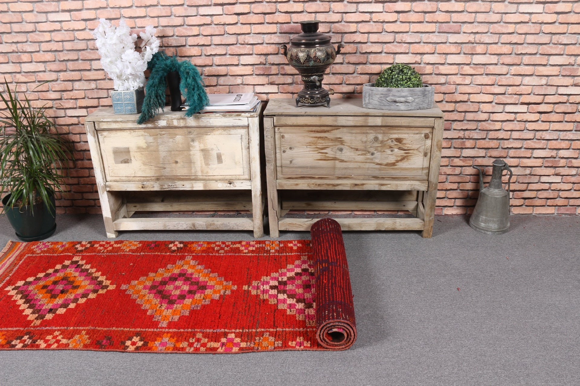 Oriental Rug, 2.5x8.8 ft Runner Rug, Floor Rug, Kitchen Rug, Turkish Rug, Vintage Rugs, Red Oriental Rug, Corridor Rugs, Rugs for Corridor