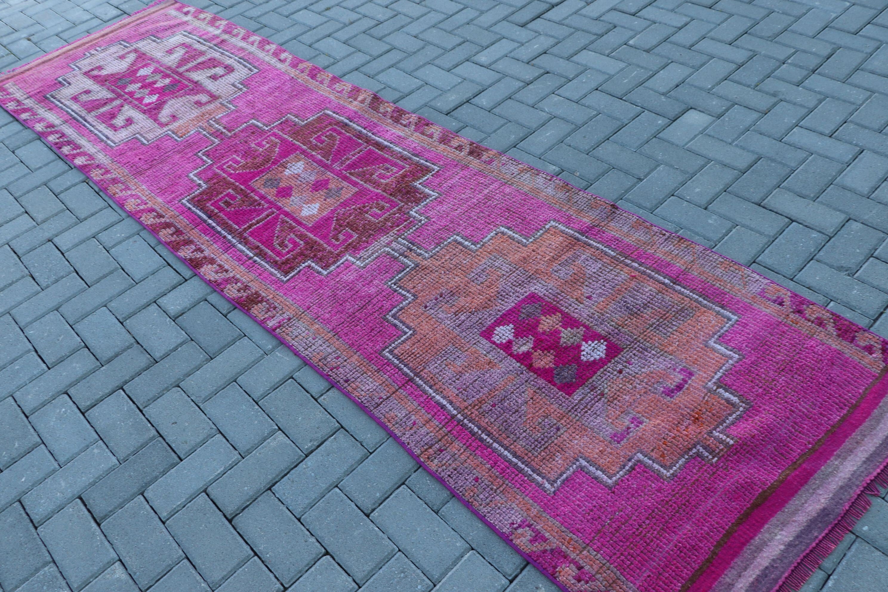 Vintage Halılar, Koridor Halısı, Soluk Halı, Oushak Halısı, Koridor Halıları, Fas Halısı, Türk Halıları, Pembe 3x10.6 ft Runner Halısı