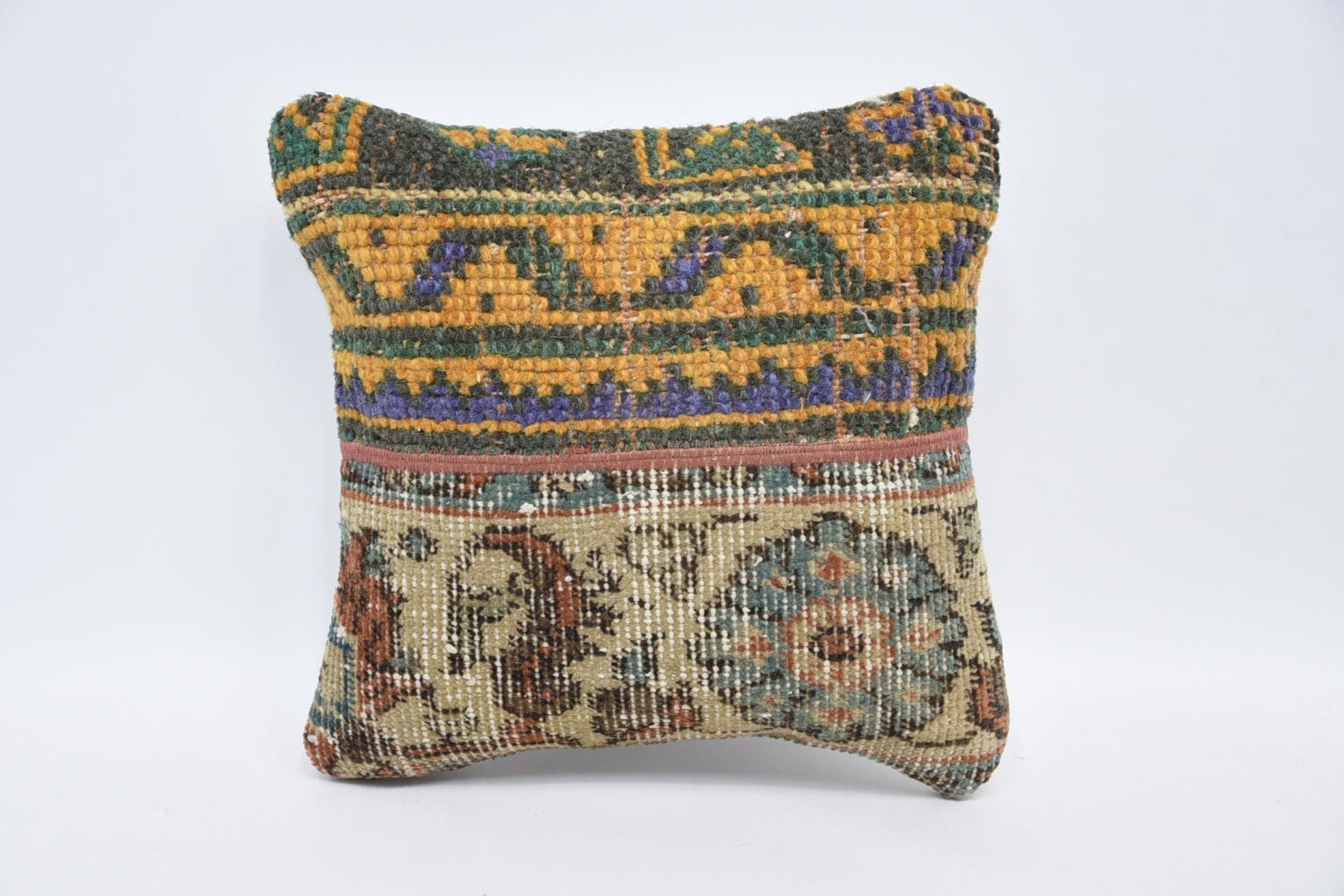 Kilim Pillow Cover, Colorful Pillow, Handmade Kilim Cushion, Knitted Pillow, 12"x12" Orange Pillow Cover, Kilim Cushion Sham