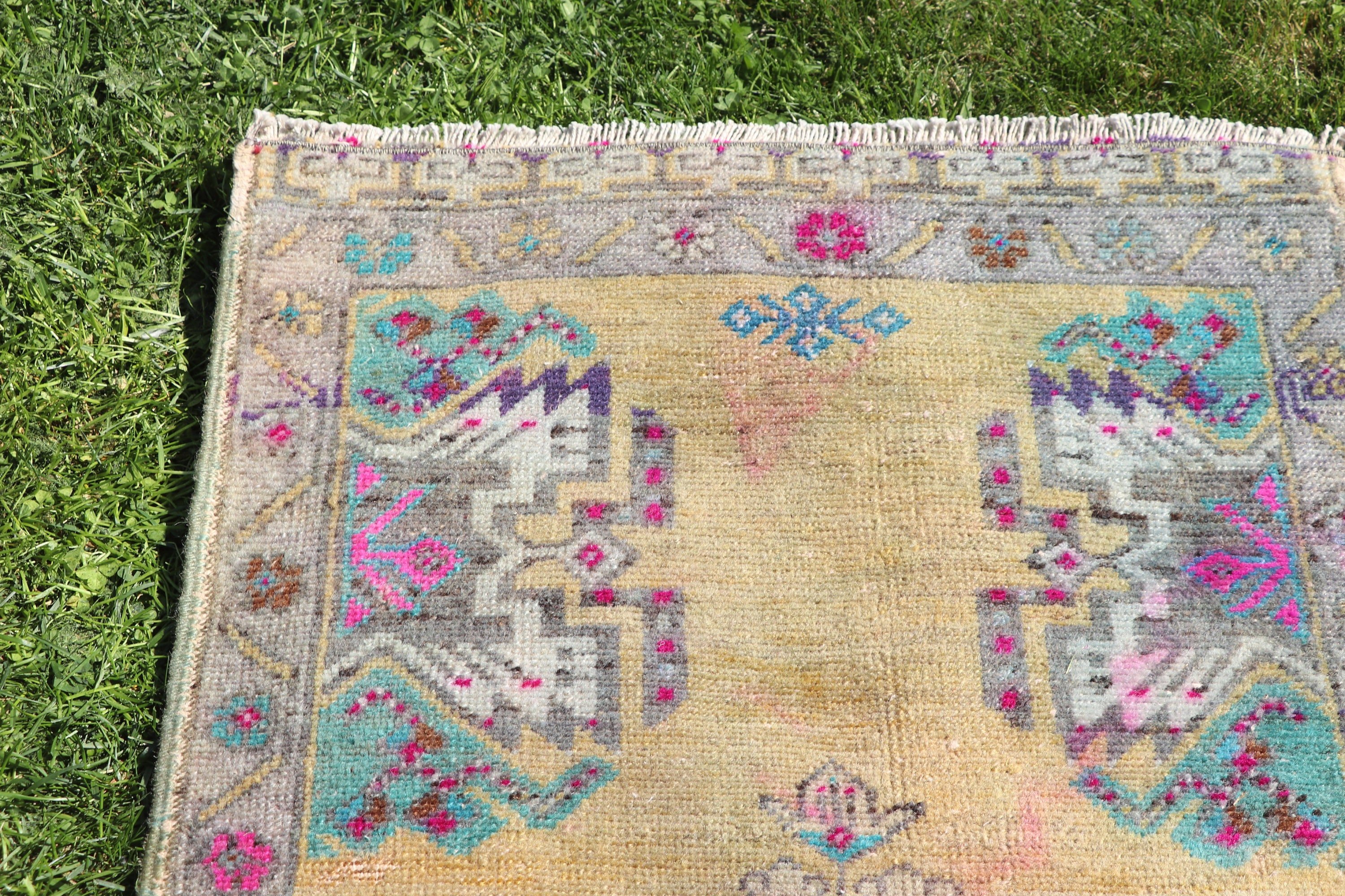 1.7x3.2 ft Küçük Halılar, Araba Paspas Halısı, Sarı Fas Halıları, Geometrik Halılar, Vintage Halı, Duvara Asılı Halı, Türk Halıları, Ev Dekor Halısı