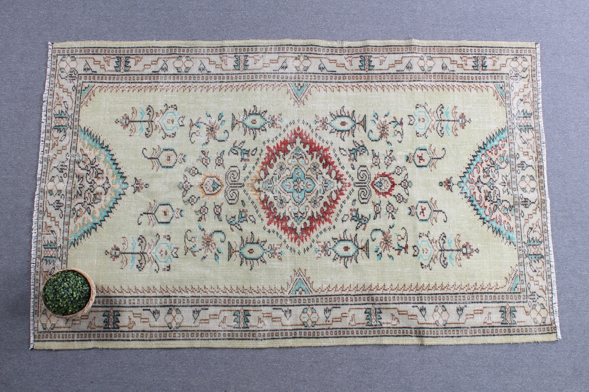 Yatak Odası Halıları, Yeşil 5.1x8.1 ft Büyük Halı, Salon Halısı, Yün Halı, Vintage Halı, Oturma Odası Halısı, Havalı Halılar, Türk Halısı