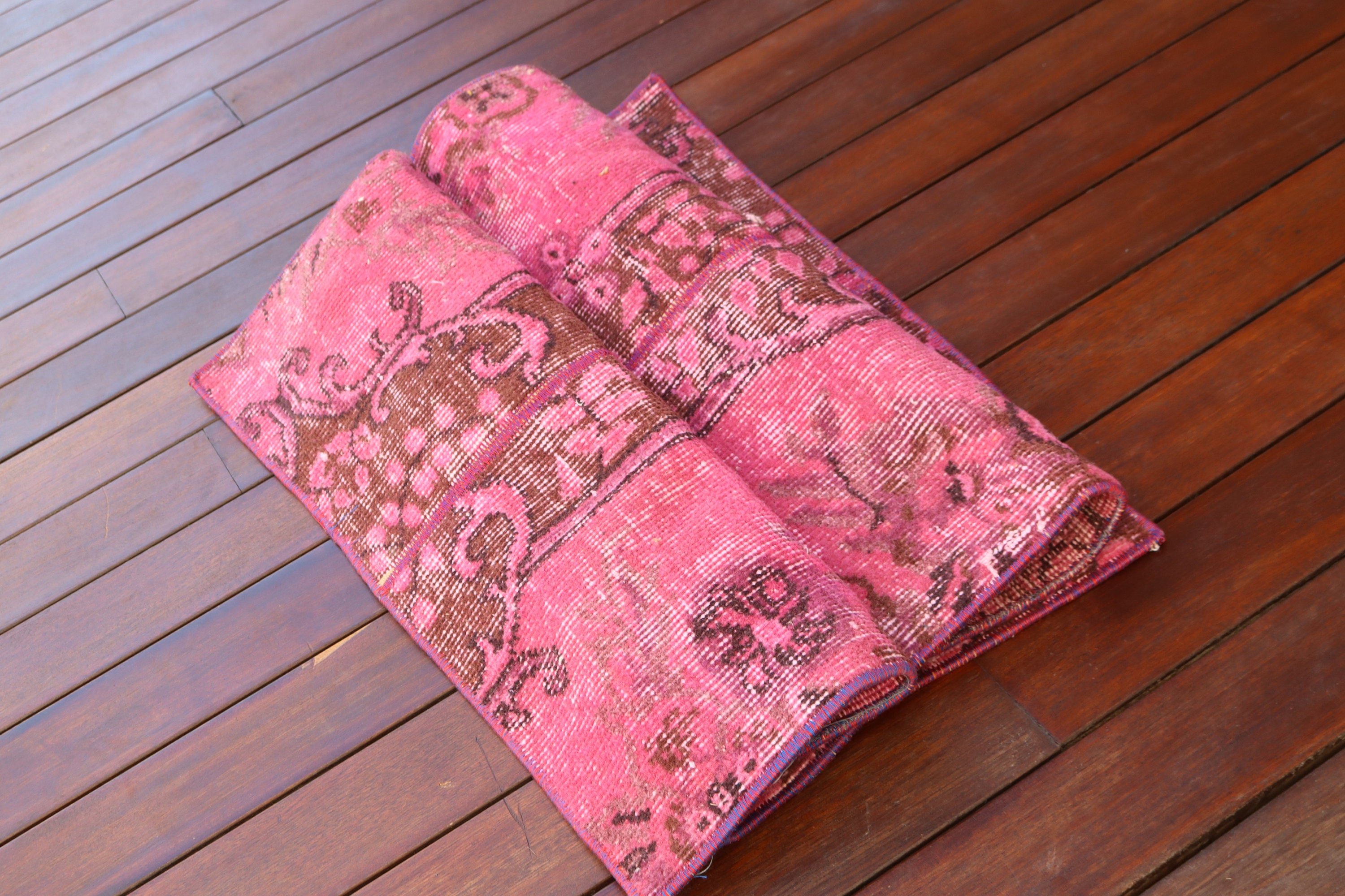 Pink Oushak Rugs, Car Mat Rug, Rugs for Small Area, Vintage Rugs, 2.2x3.9 ft Small Rug, Kitchen Rug, Bedroom Rugs, Turkish Rug, Luxury Rug