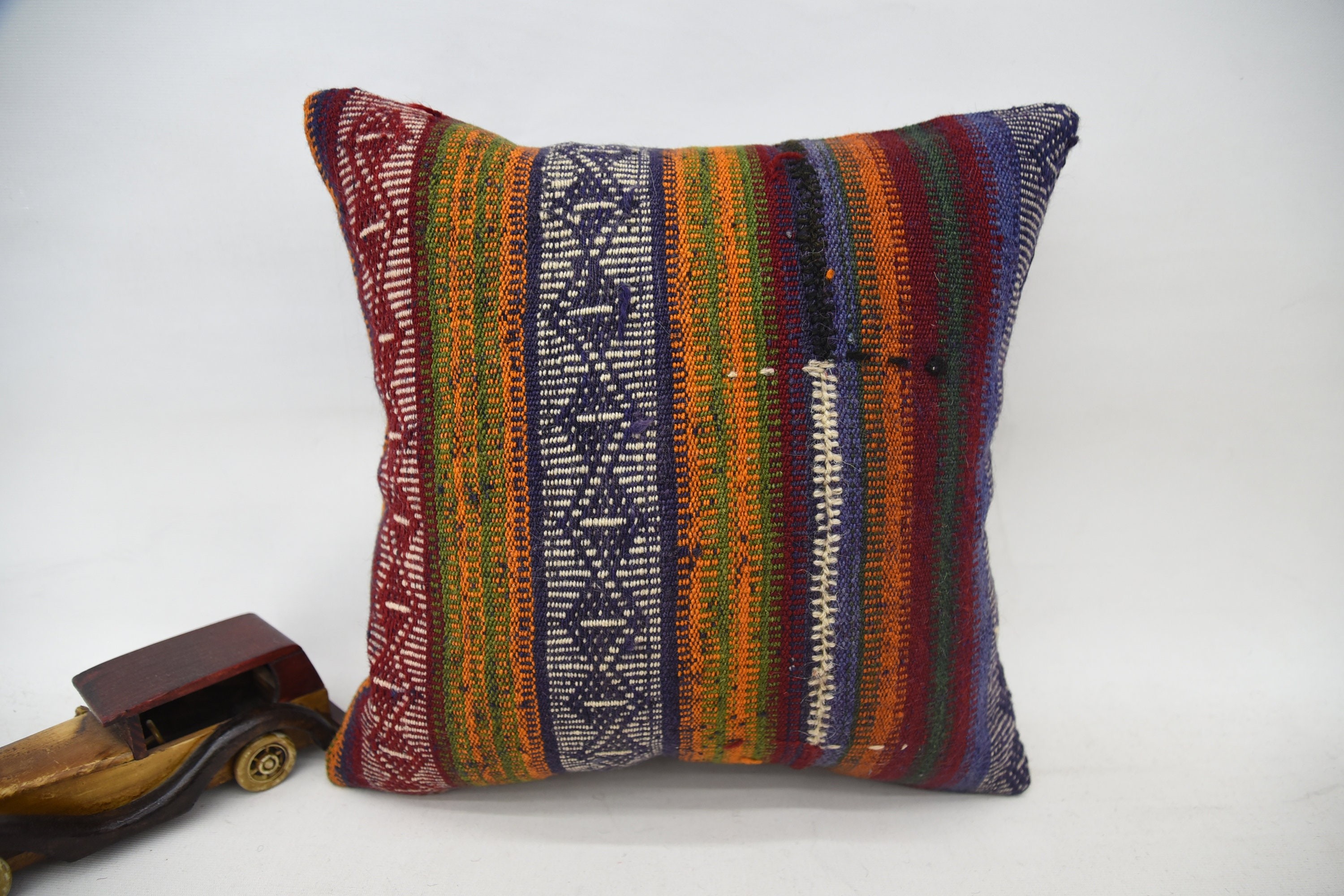 Yoga Cushion Case, Handmade Kilim Cushion, 16"x16" Green Cushion Case, Vintage Kilim Throw Pillow, Outdoor Patio Pillow Sham, Boho Pillow