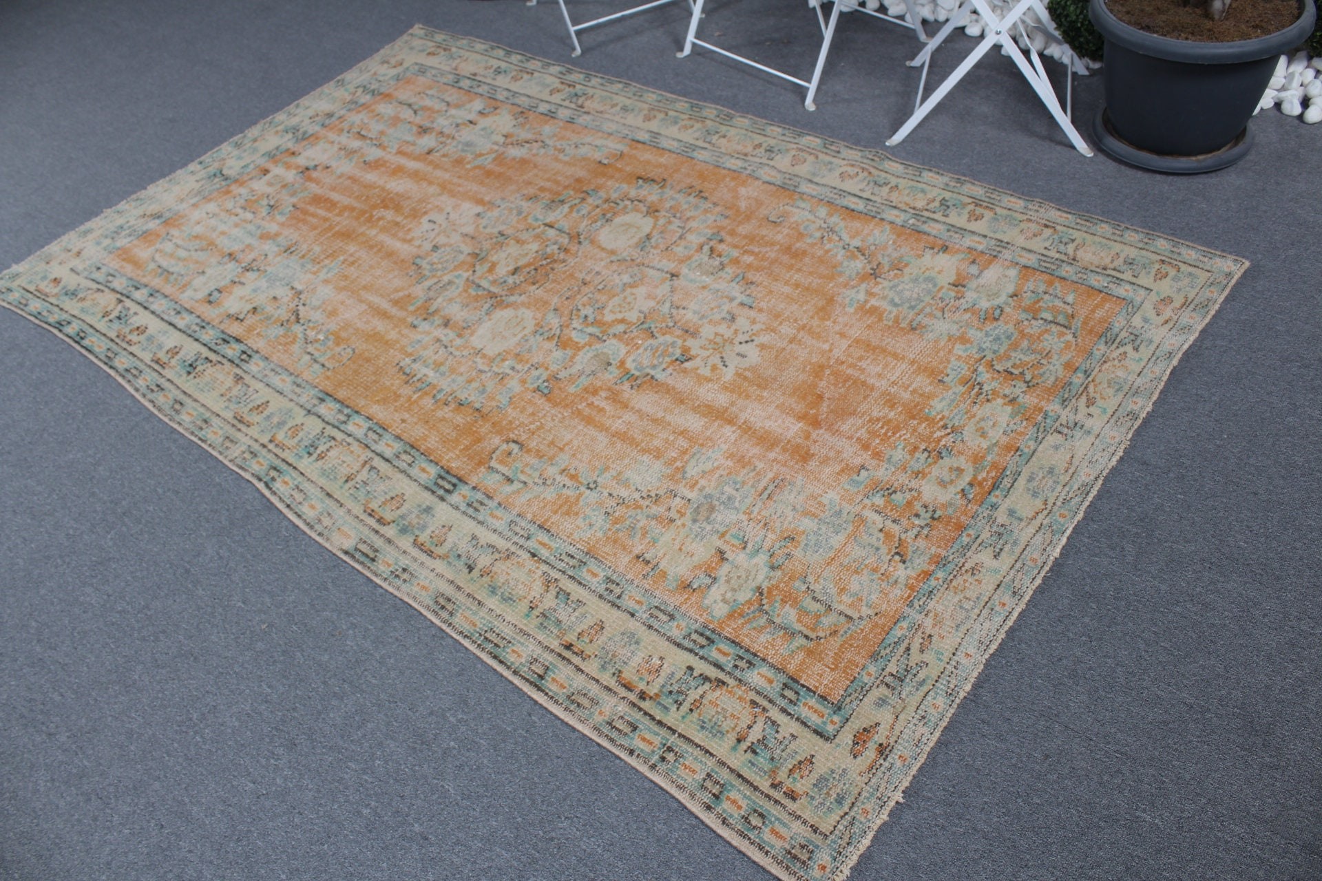 Kitchen Rug, Vintage Rug, Rugs for Area, Bedroom Rug, Floor Rugs, Orange Oushak Rugs, 4.6x7.4 ft Area Rug, Turkish Rugs, Distressed Rug