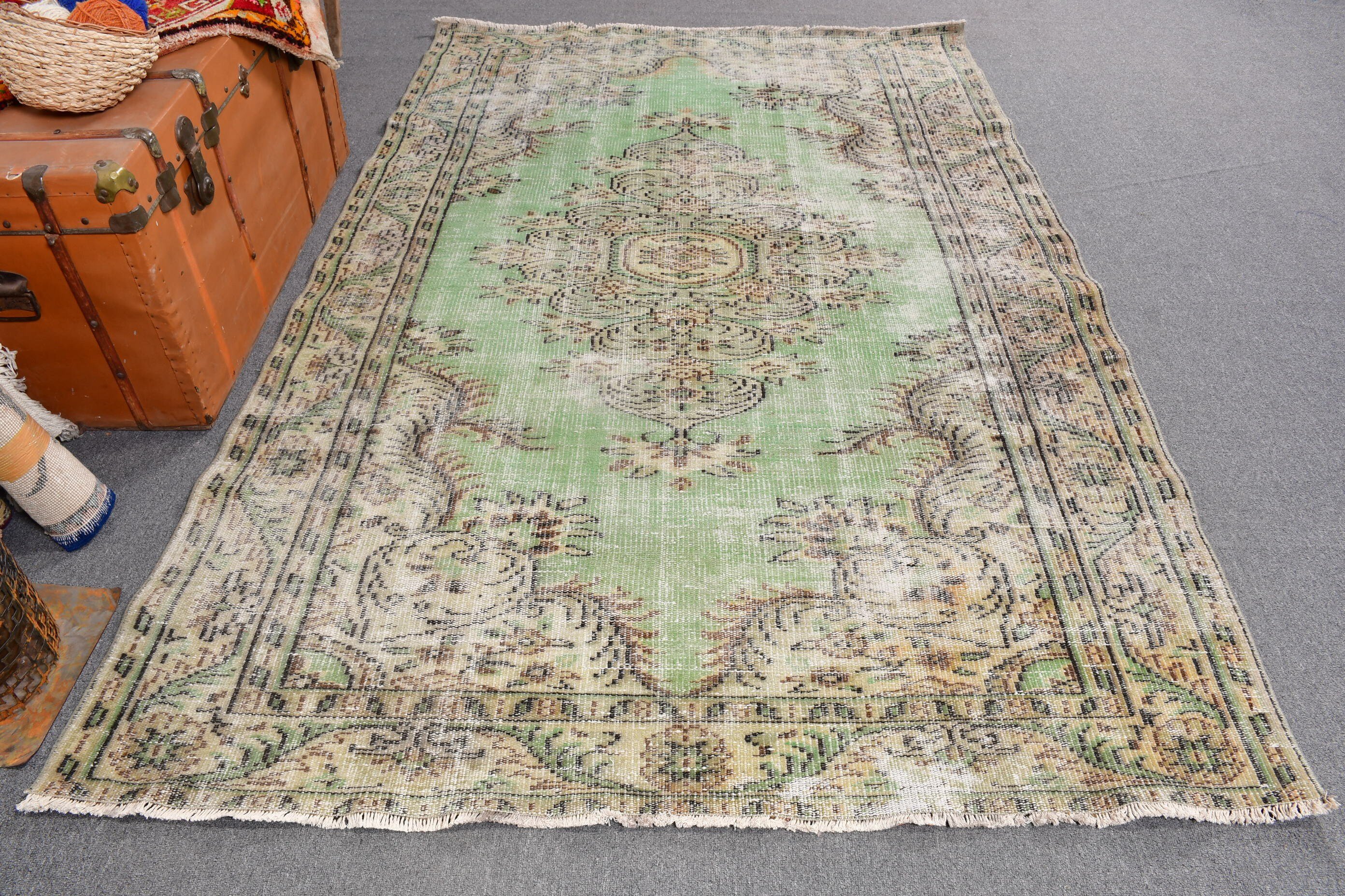 5.3x8 ft Büyük Kilimler, Antika Kilimler, Yeşil El Dokuma Halılar, Büyük Boho Halılar, Türk Halıları, Yer Halıları, Büyük Vintage Halılar, Vintage Halılar