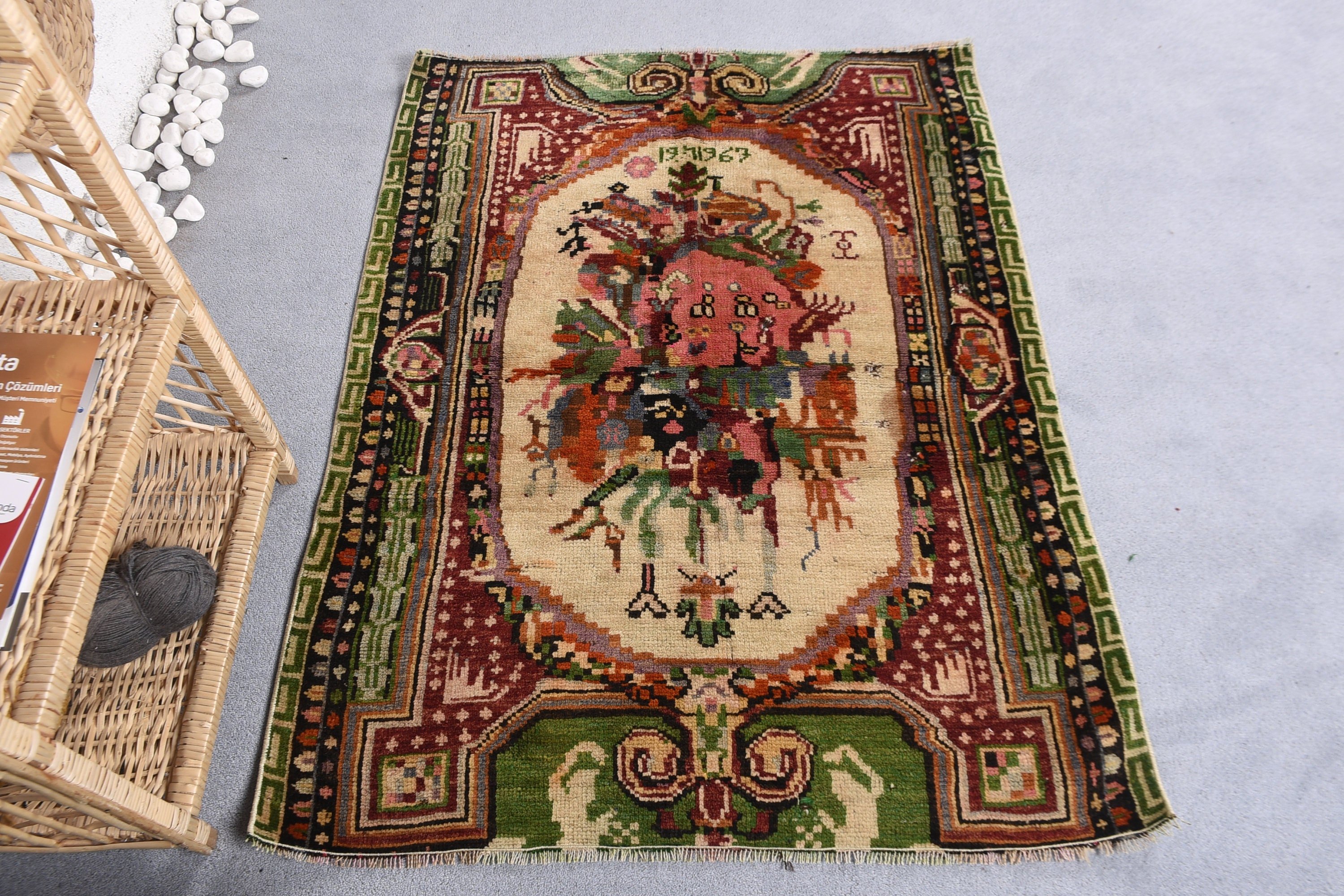 3.4x4.3 ft Küçük Halı, Mutfak Halıları, Sevimli Banyo Paspas Halısı, Banyo Halıları, Vintage Halı, Bej Yatak Odası Halıları, Yer Halısı, Giriş Halısı, Türk Halısı