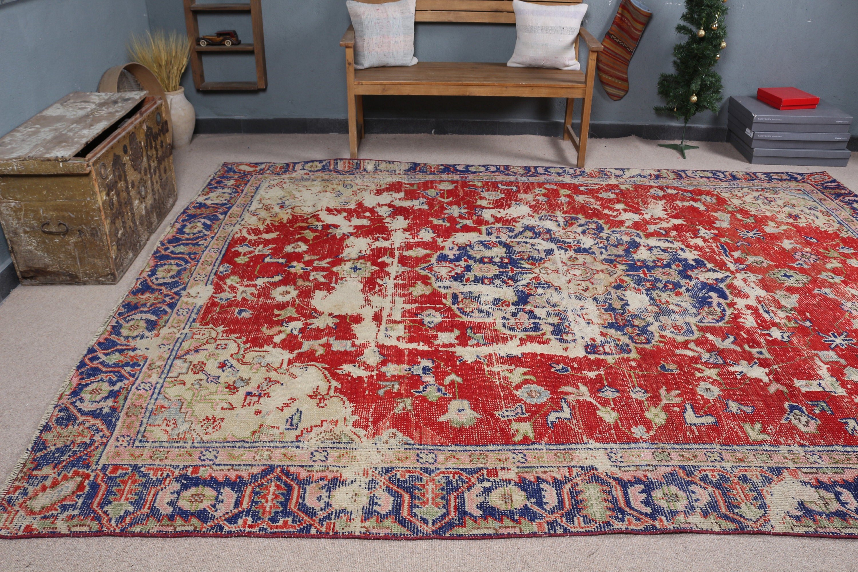 Kitchen Rug, Red Home Decor Rug, Vintage Rugs, Turkish Rug, Living Room Rug, Dining Room Rugs, Antique Rug, 8x10.6 ft Oversize Rug, Old Rug