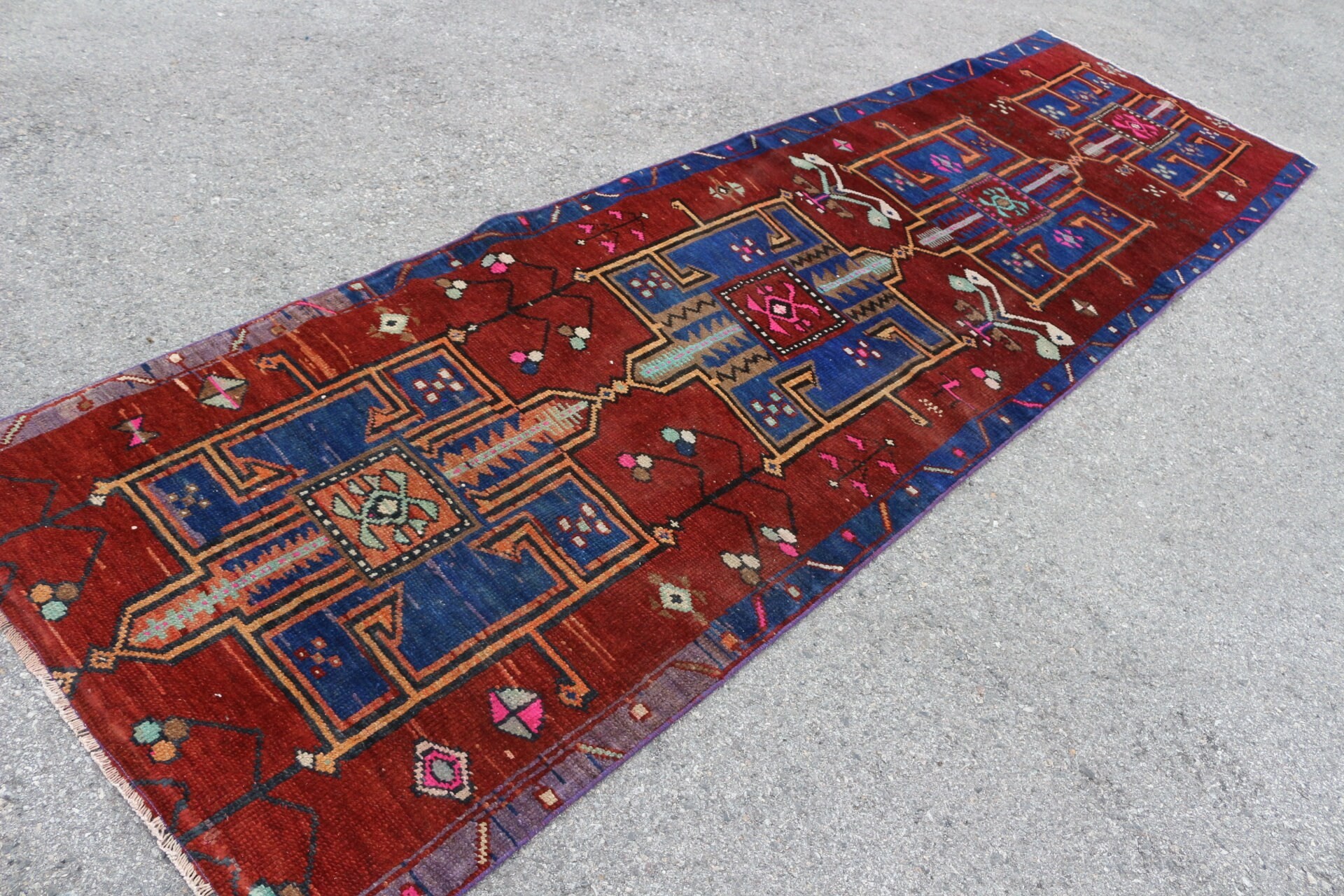 Kırmızı Yer Halıları, Koşucu Halıları, Merdiven Halısı, Koridor Halısı, 3.4x12 ft Runner Halısı, Vintage Halılar, Ev Dekorasyonu Halıları, Antika Halı, Türk Halısı